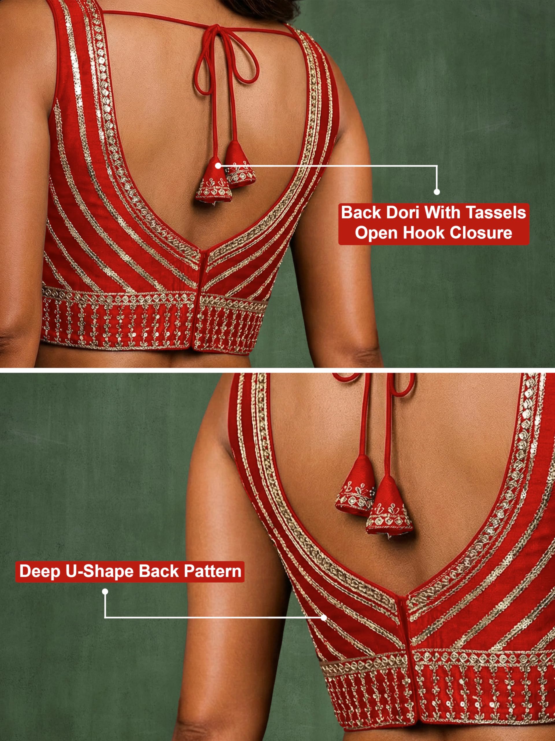 TRENDMALLS Women's Dhupion Silk Embroidery Sequence Work Sleeveless Blouse Choli Stylish Blouse Ready to Wear Free Size - Image 6