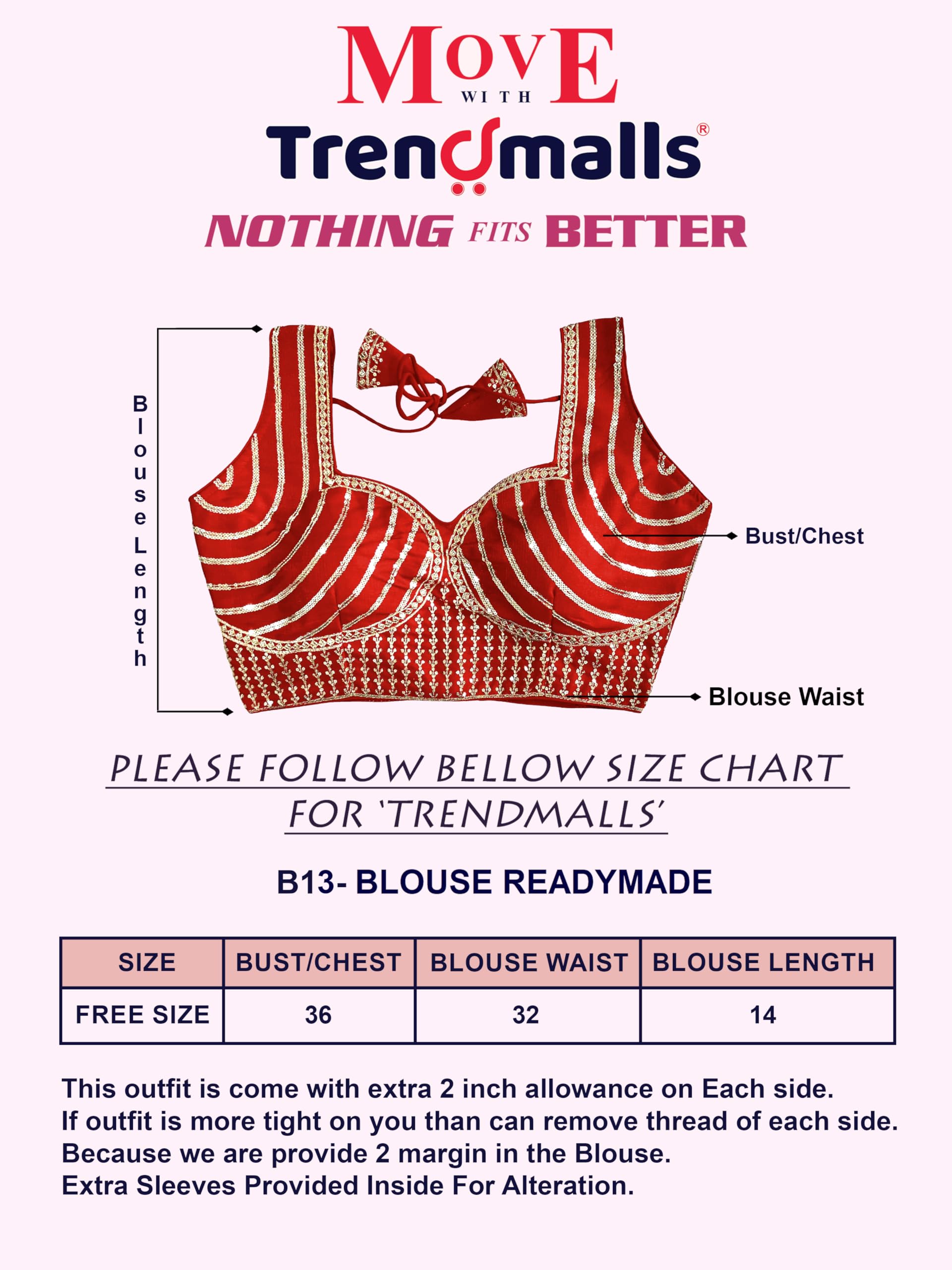 TRENDMALLS Women's Dhupion Silk Embroidery Sequence Work Sleeveless Blouse Choli Stylish Blouse Ready to Wear Free Size - Image 7