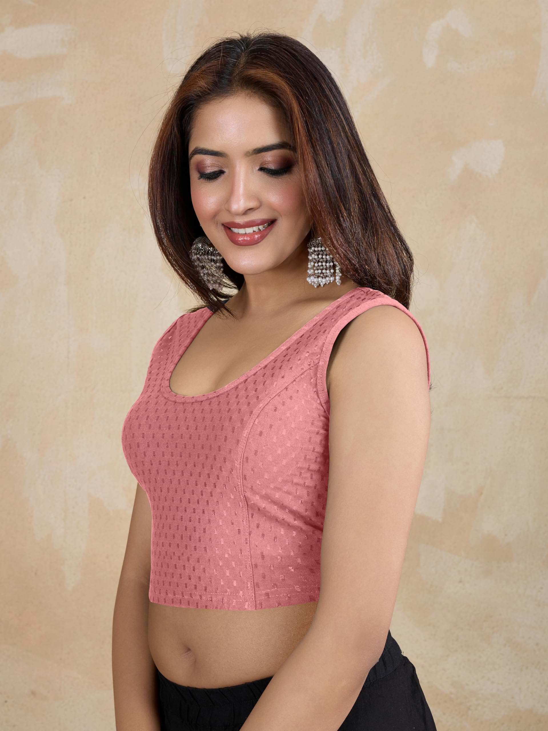 TRENDMALLS Women's Dobby Pure Cotton Elastin Stretchable Readymade Stylish Saree Blouse Ready to Wear - Image 4