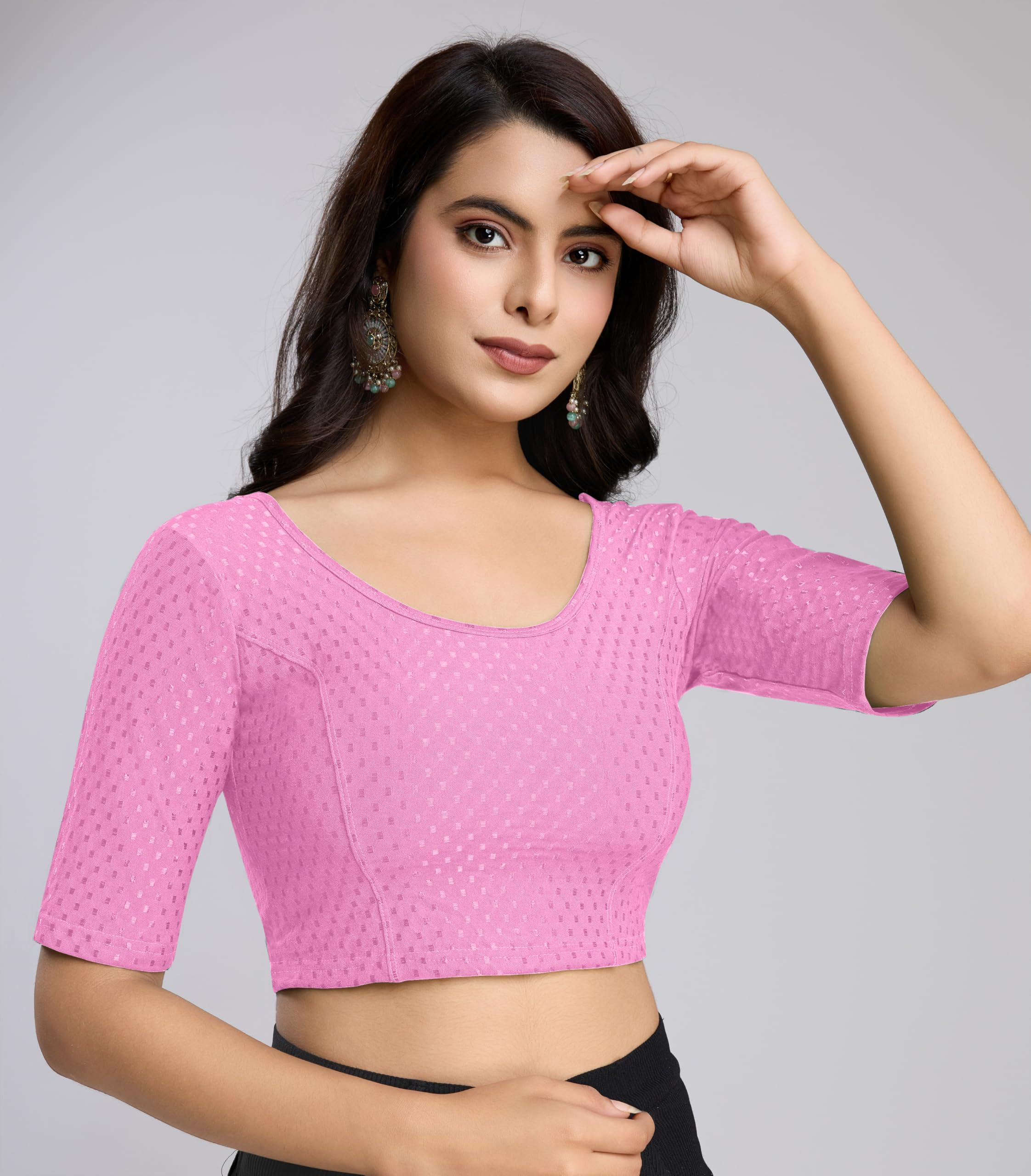 TRENDMALLS Women's Dobby pure Cotton Stretchable Readymade Elbow Length Sleeves Saree Blouse Ready to Wear - Image 3