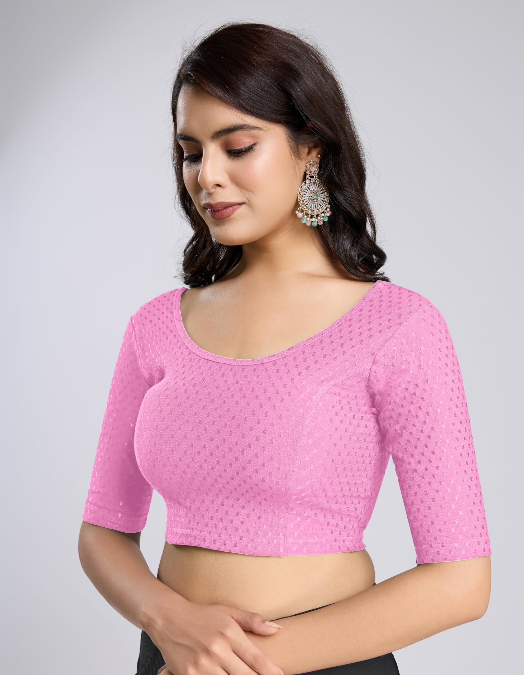 TRENDMALLS Women's Dobby pure Cotton Stretchable Readymade Elbow Length Sleeves Saree Blouse Ready to Wear - Image 5