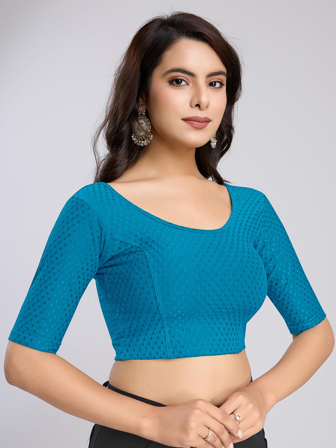 TRENDMALLS Women's Dobby pure Cotton Stretchable Readymade Elbow Length Sleeves Saree Blouse Ready to Wear - Image 3