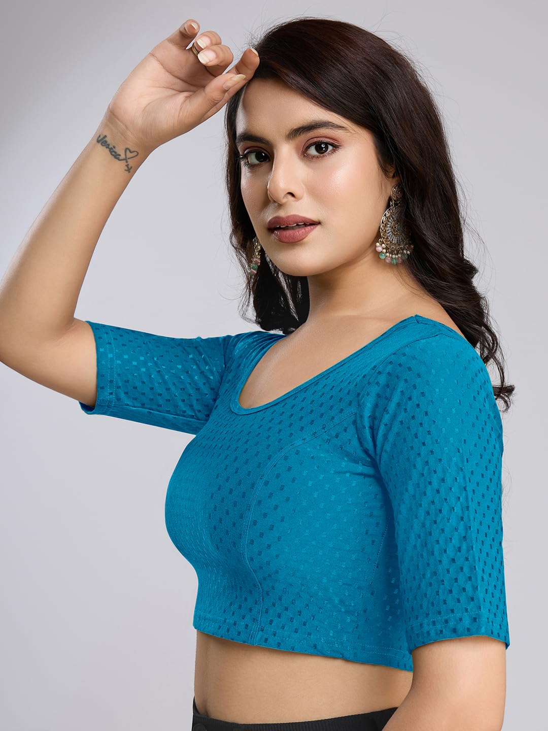 TRENDMALLS Women's Dobby pure Cotton Stretchable Readymade Elbow Length Sleeves Saree Blouse Ready to Wear - Image 4