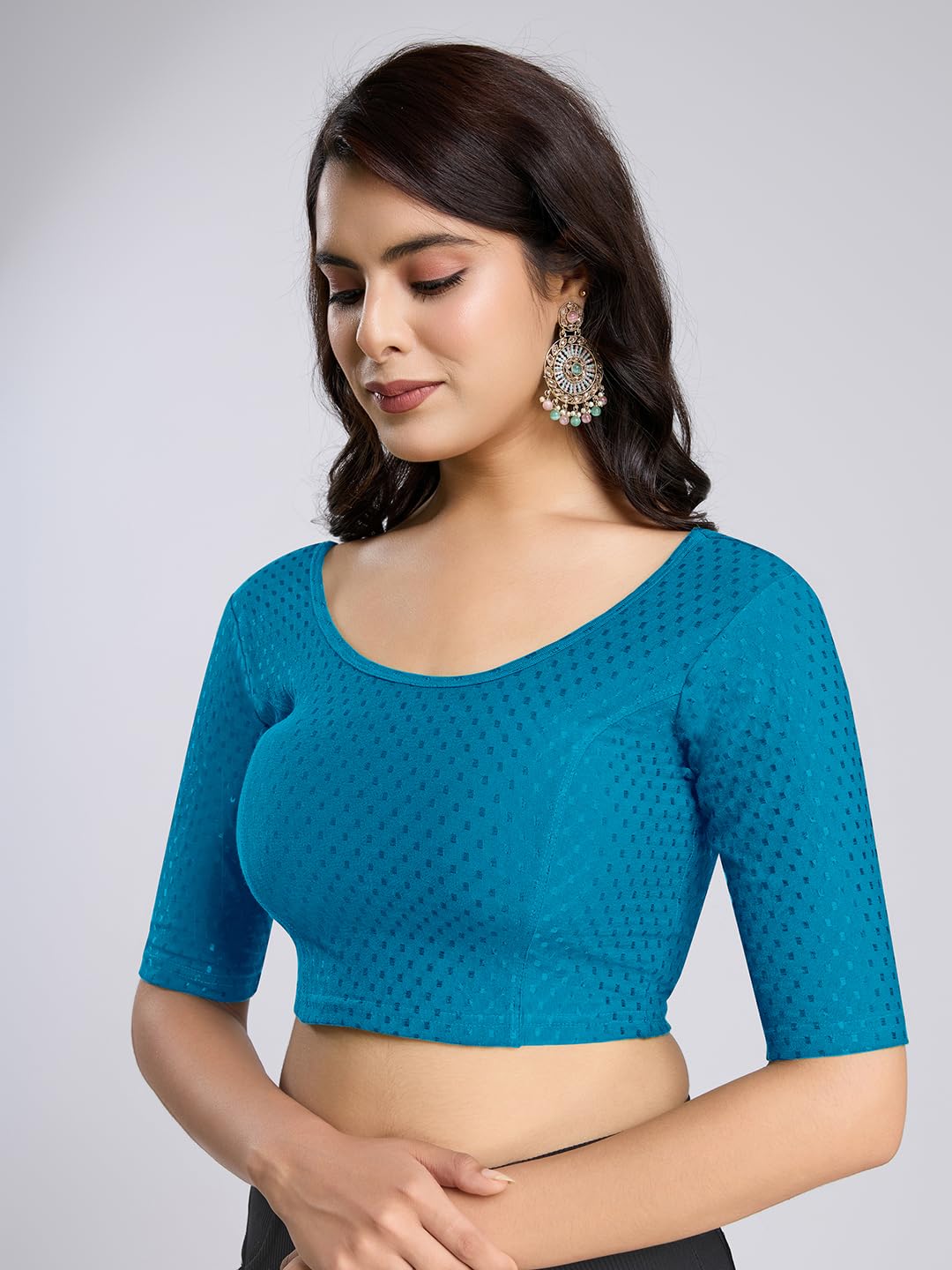 TRENDMALLS Women's Dobby pure Cotton Stretchable Readymade Elbow Length Sleeves Saree Blouse Ready to Wear - Image 5