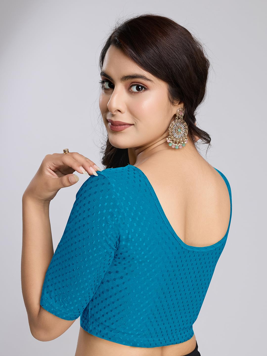 TRENDMALLS Women's Dobby pure Cotton Stretchable Readymade Elbow Length Sleeves Saree Blouse Ready to Wear - Image 7