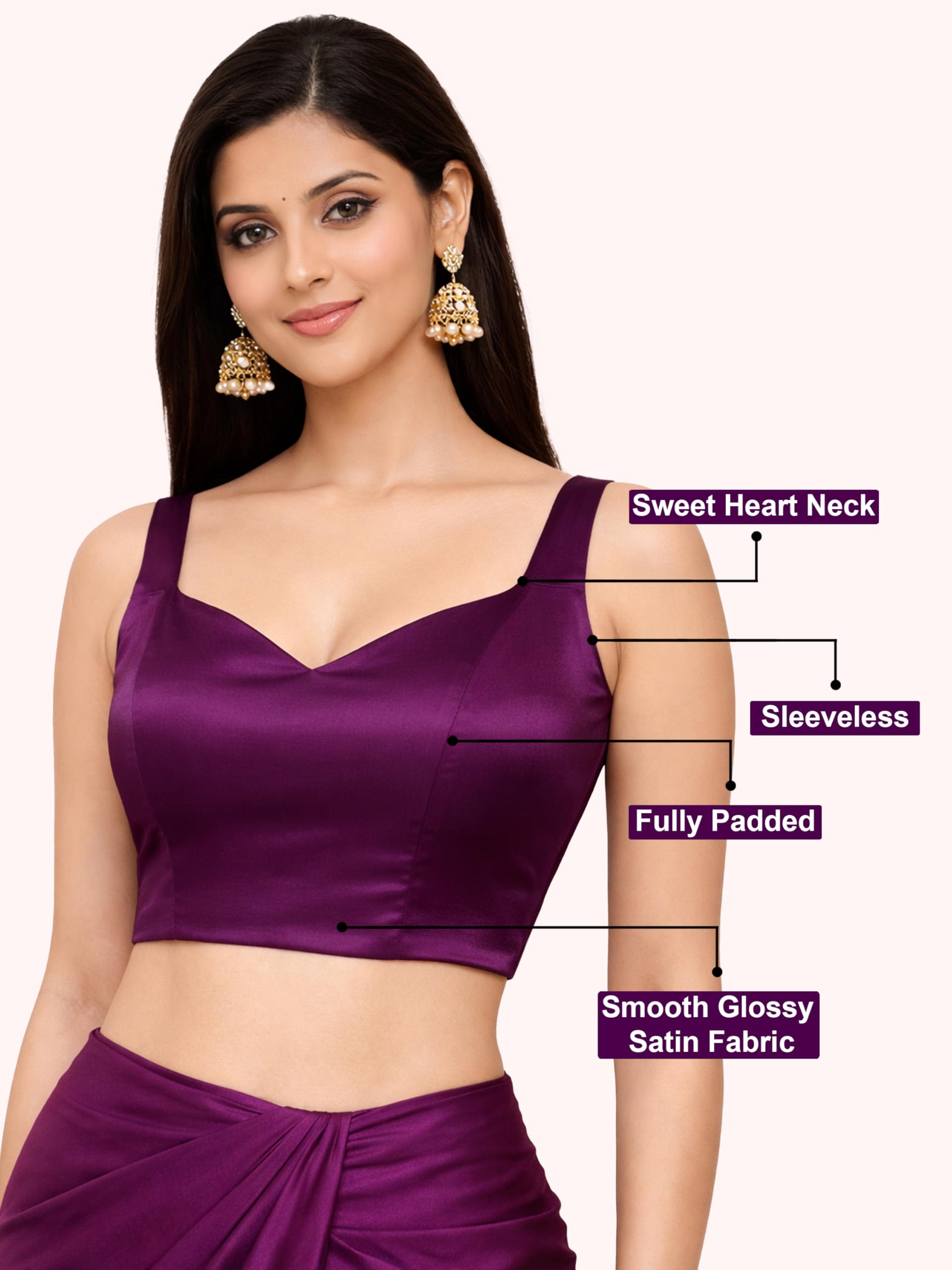 TRENDMALLS Women’s Fandy Satin Silk Sleeveless Saree Blouse Choli Stylish Saree Blouse Ready to Wear - Image 4