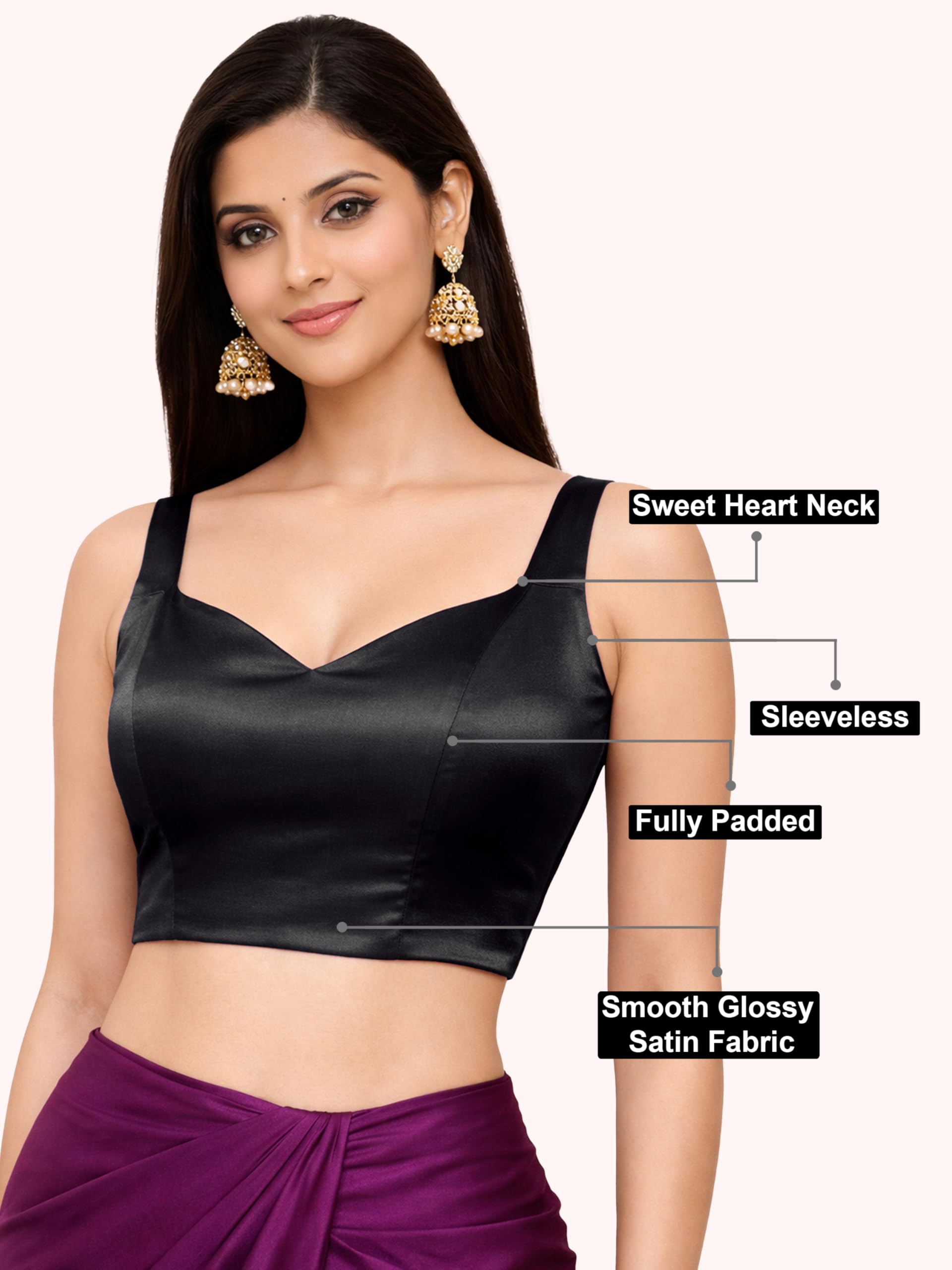 TRENDMALLS Women’s Fandy Satin Silk Sleeveless Saree Blouse Choli Stylish Saree Blouse Ready to Wear - Image 4