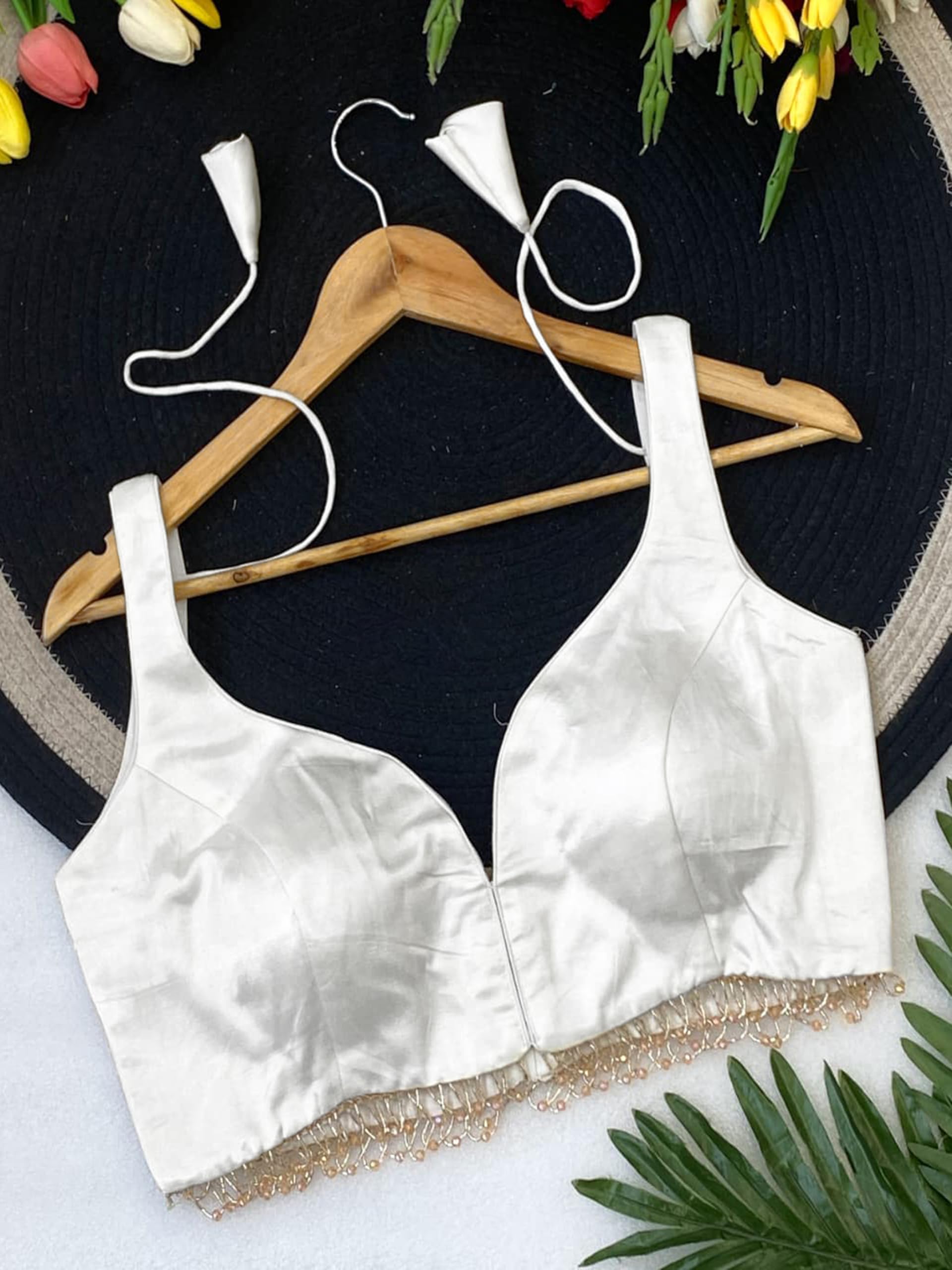 TRENDMALLS Women's Gaji Silk Sleeveless Beads Lace Work Blouse Choli Stylish Saree Blouse Ready to Wear - Image 3