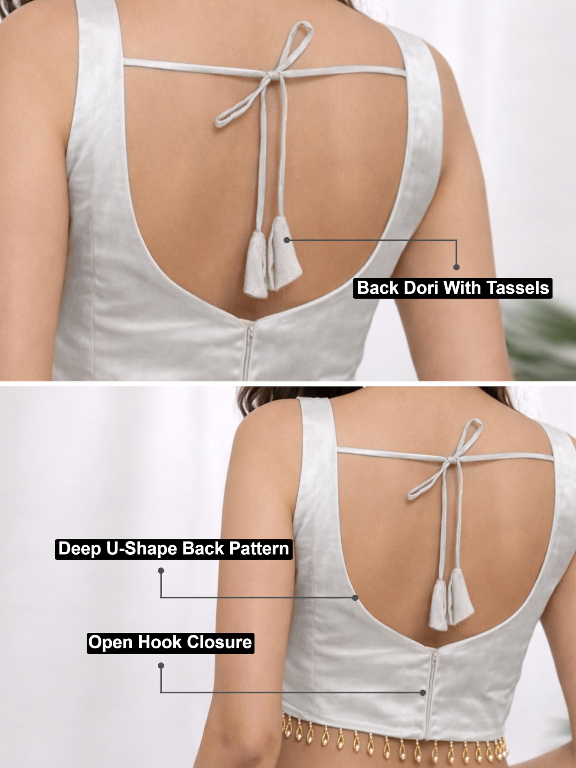 TRENDMALLS Women's Gaji Silk Sleeveless Beads Lace Work Blouse Choli Stylish Saree Blouse Ready to Wear - Image 5