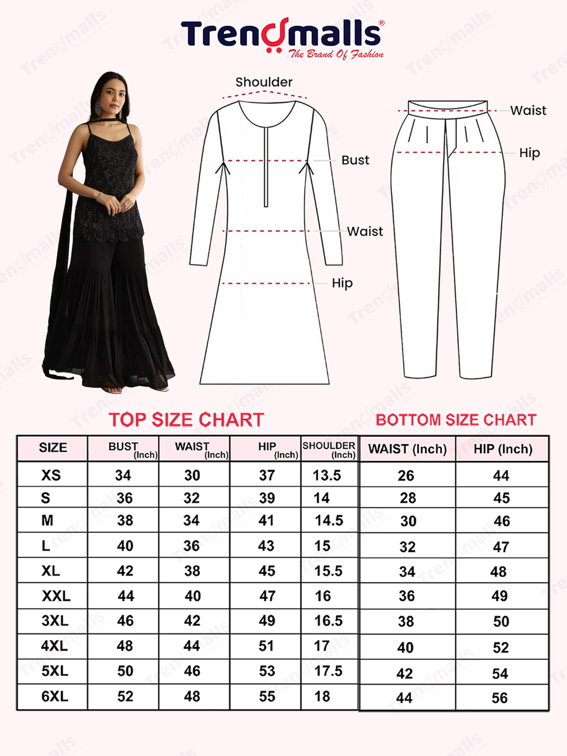 TRENDMALLS Women’s Georgette Beads Embroidery Sequence Work Kurta Sharara Dupatta Salwar Suit Set For Women - Image 6