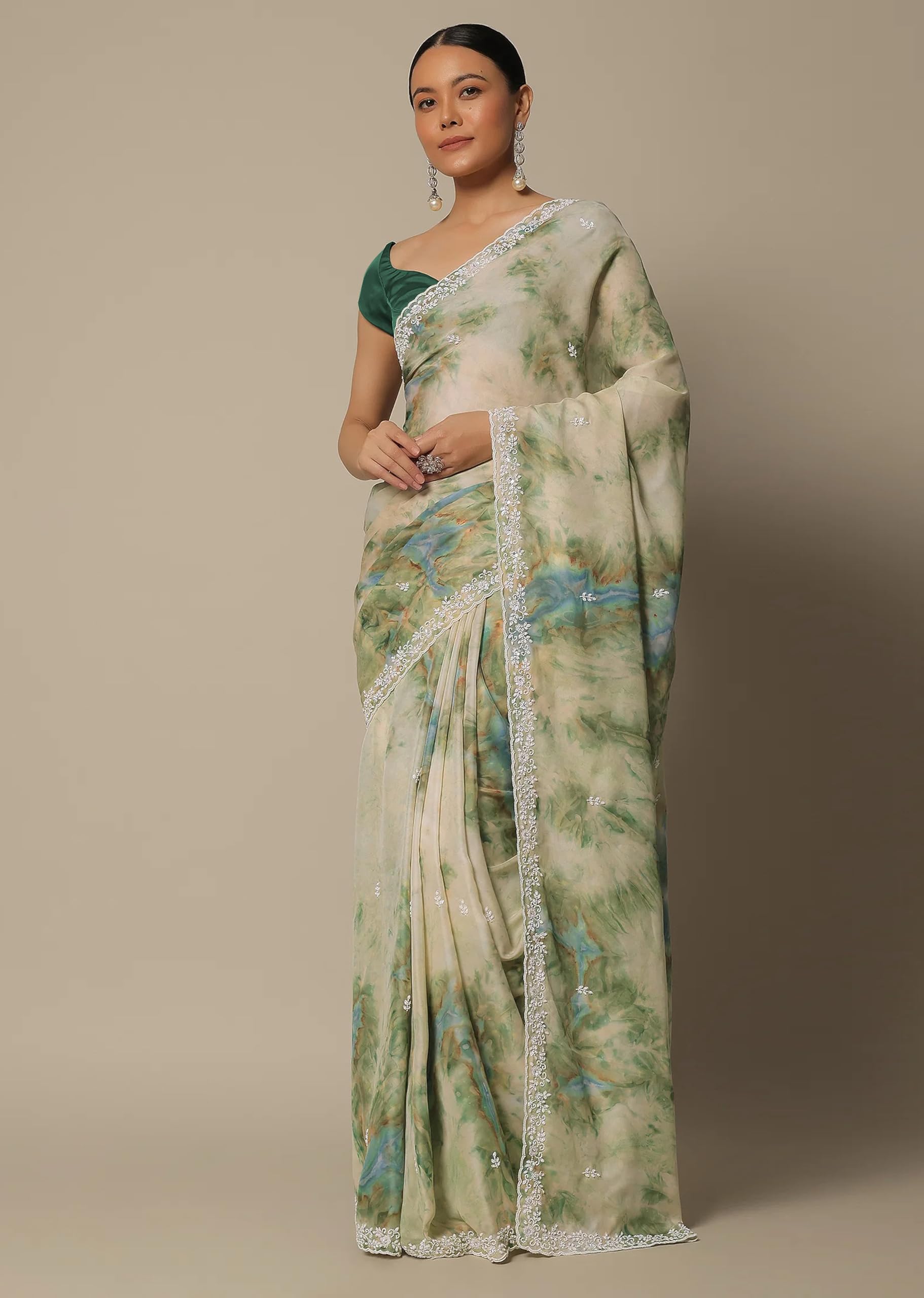 TRENDMALLS Women's Georgette Digital Printed Embroidery Saree with Unstitched Blouse Piece (K1137-Green-) - Image 3