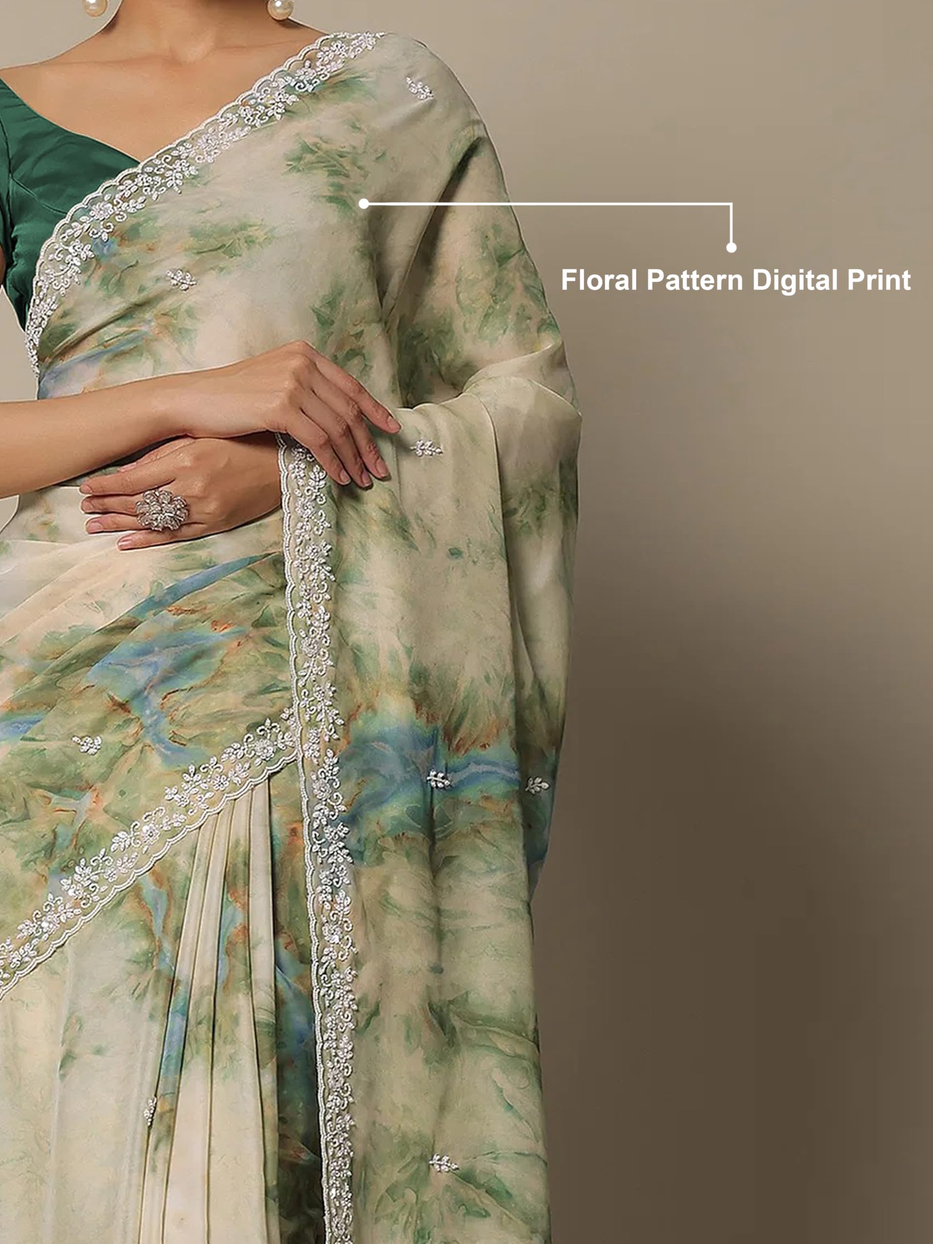 TRENDMALLS Women's Georgette Digital Printed Embroidery Saree with Unstitched Blouse Piece (K1137-Green-) - Image 4