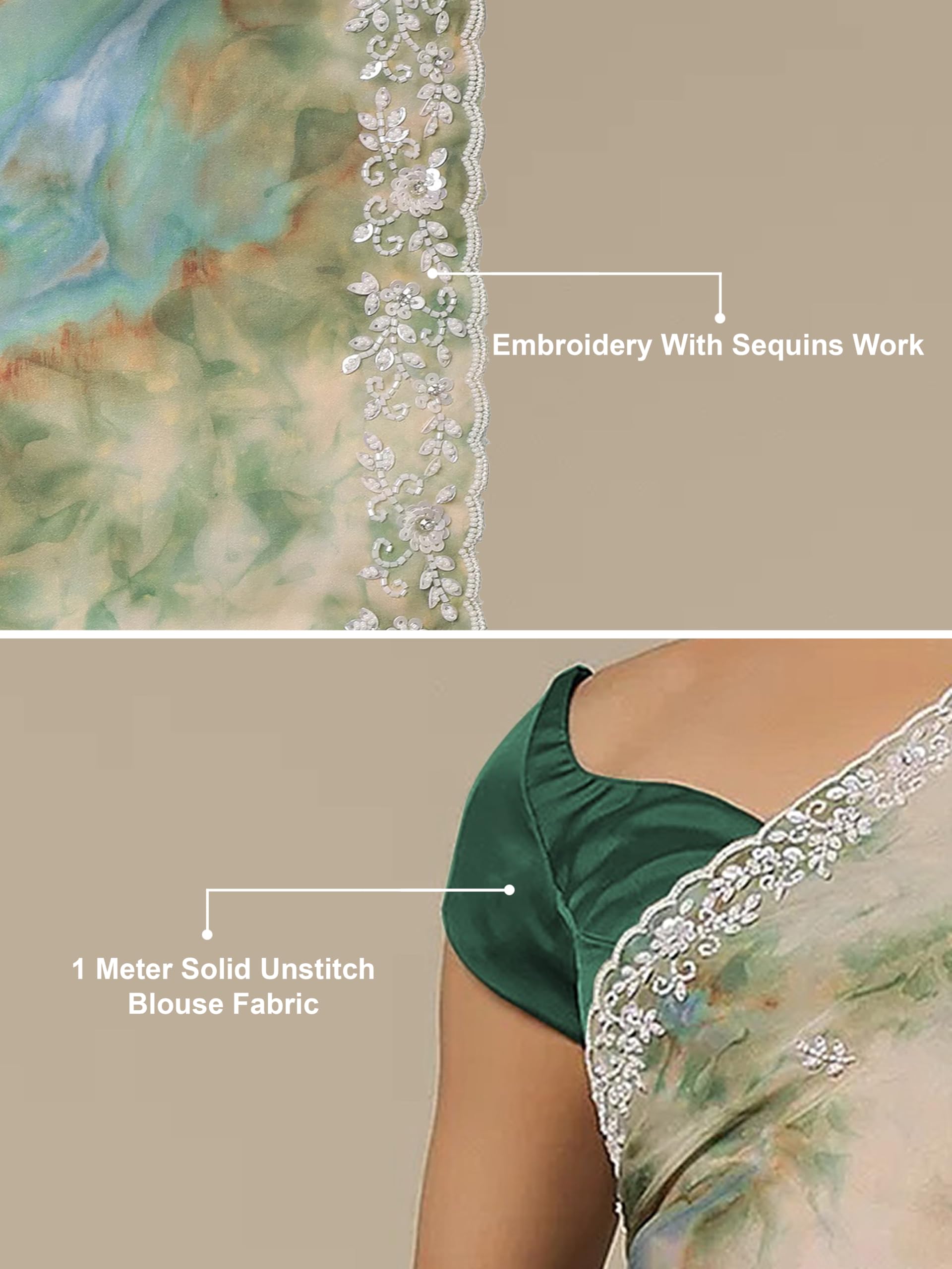 TRENDMALLS Women's Georgette Digital Printed Embroidery Saree with Unstitched Blouse Piece (K1137-Green-) - Image 5