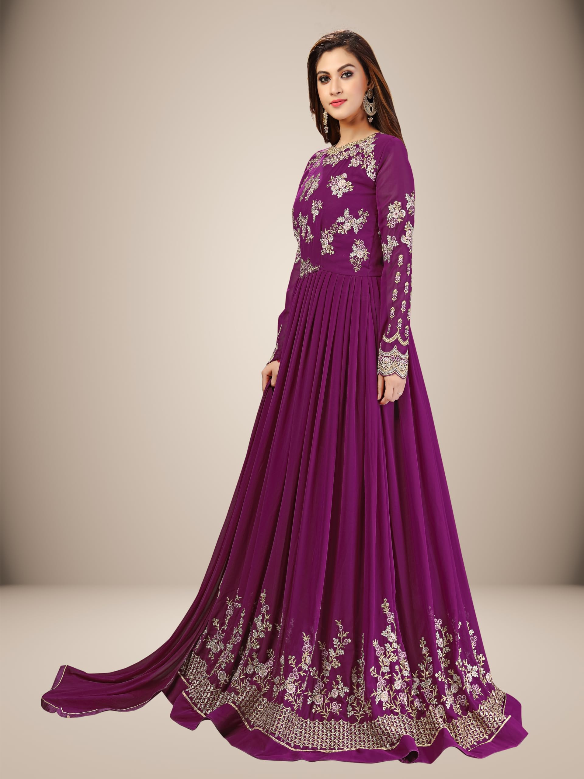 TRENDMALLS Women's Georgette Embroidery Anarkali Suit Set Indian Pakistani Wedding Ethnic - Image 3