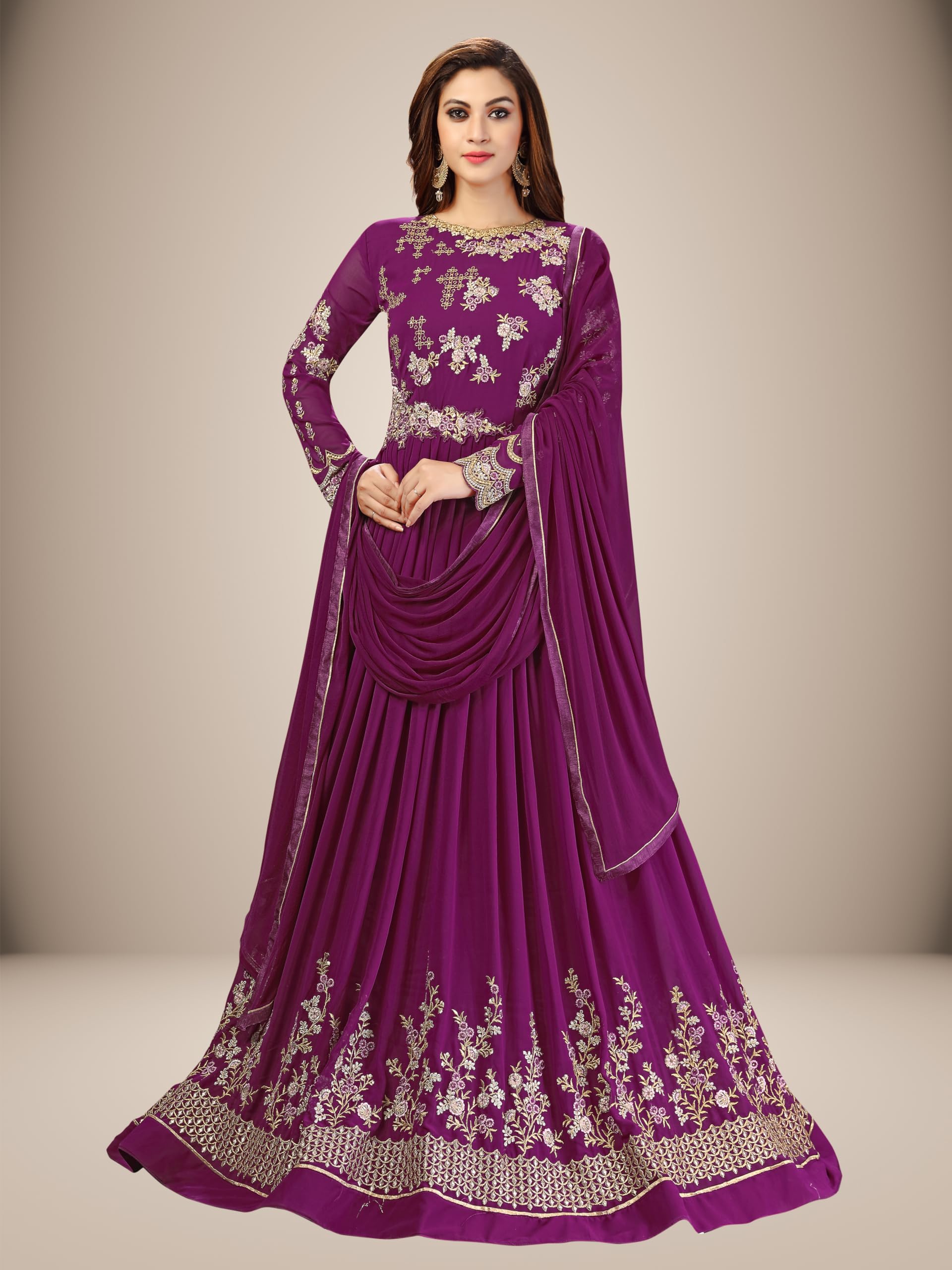 TRENDMALLS Women's Georgette Embroidery Anarkali Suit Set Indian Pakistani Wedding Ethnic - Image 4