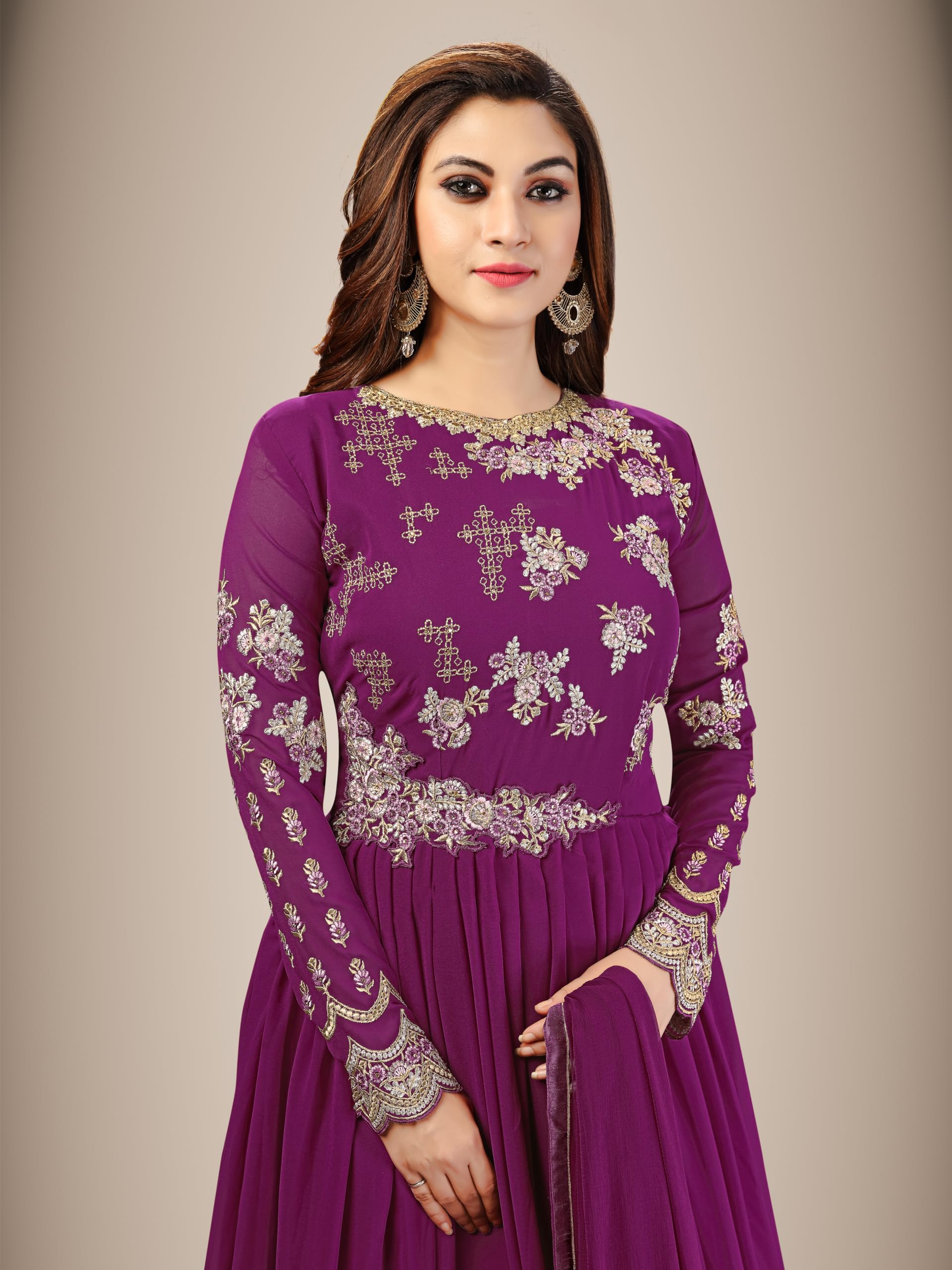 TRENDMALLS Women's Georgette Embroidery Anarkali Suit Set Indian Pakistani Wedding Ethnic - Image 6