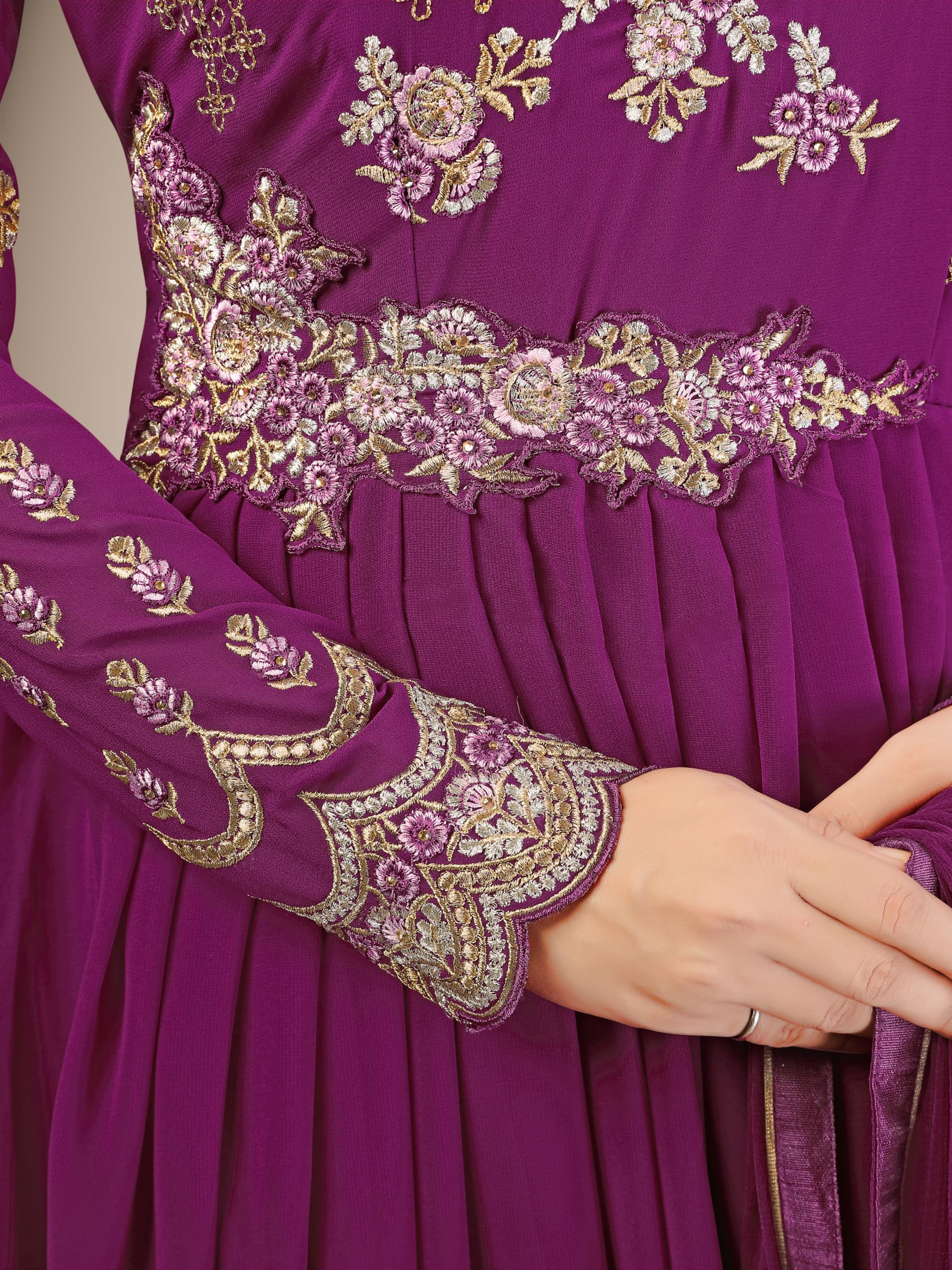 TRENDMALLS Women's Georgette Embroidery Anarkali Suit Set Indian Pakistani Wedding Ethnic - Image 7