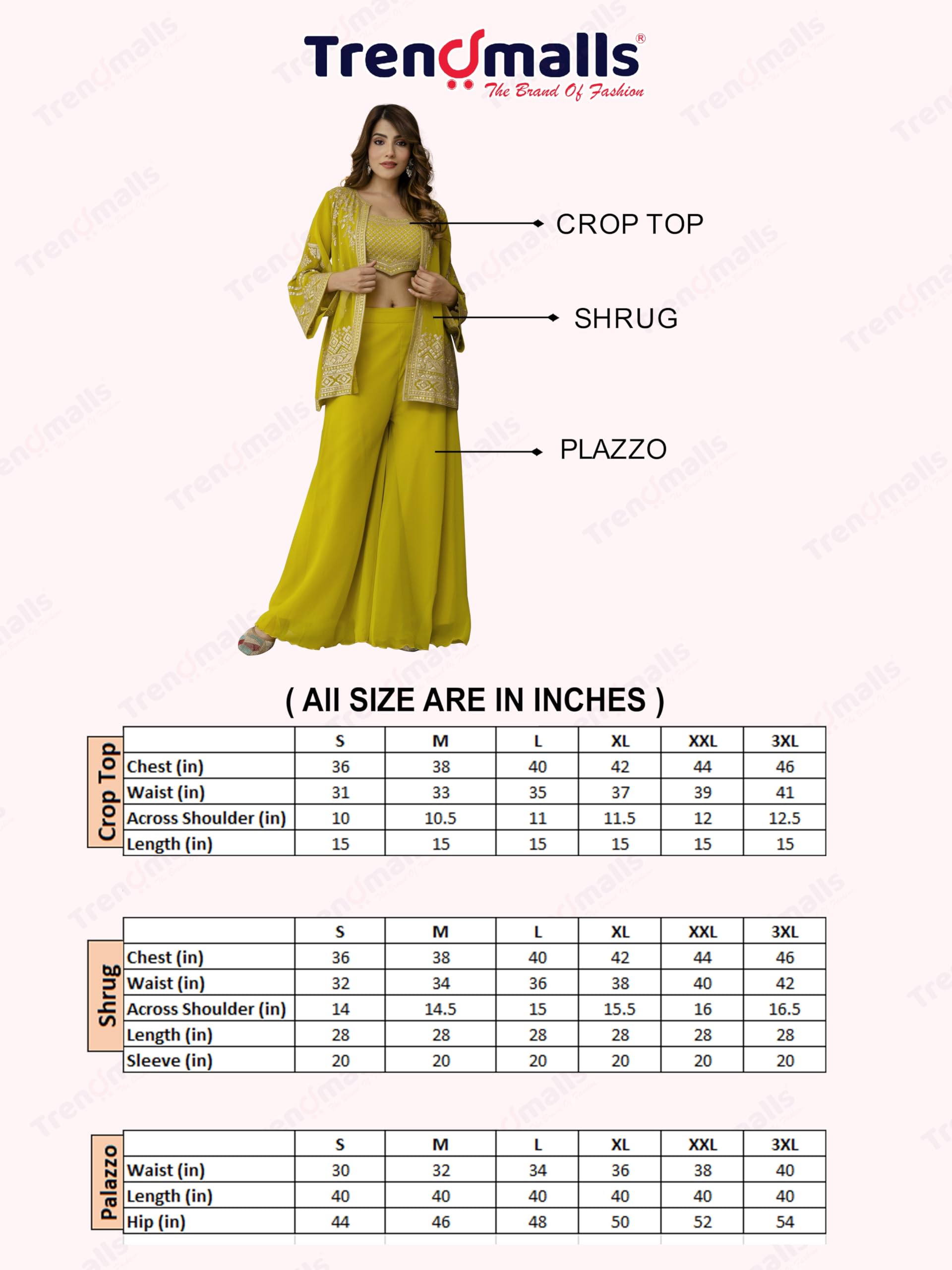 TRENDMALLS Women's Georgette Embroidery Crop Top with Flared Pleated Palazzo and Shrug Set - Image 6