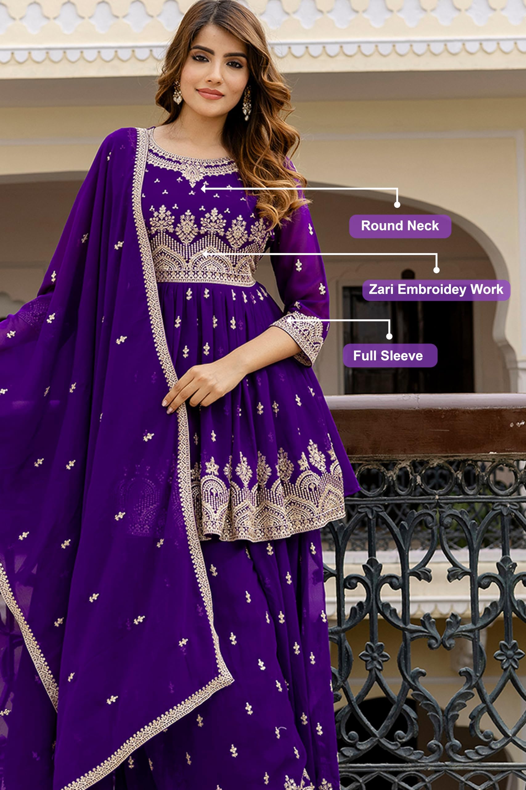 TRENDMALLS Women's Georgette Embroidery Pleated Kurta Palazo with Dupatta Salwar Suit Set - Image 4