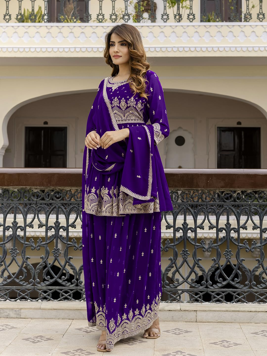 TRENDMALLS Women's Georgette Embroidery Pleated Kurta Palazo with Dupatta Salwar Suit Set - Image 6