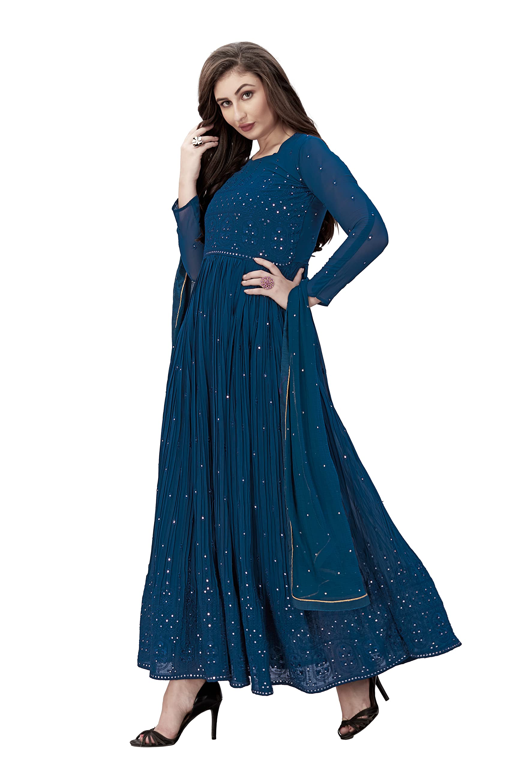 TRENDMALLS Women's Georgette Embroidery Salwar Suit Anarkali Kurta Set with Dupatta - Image 3