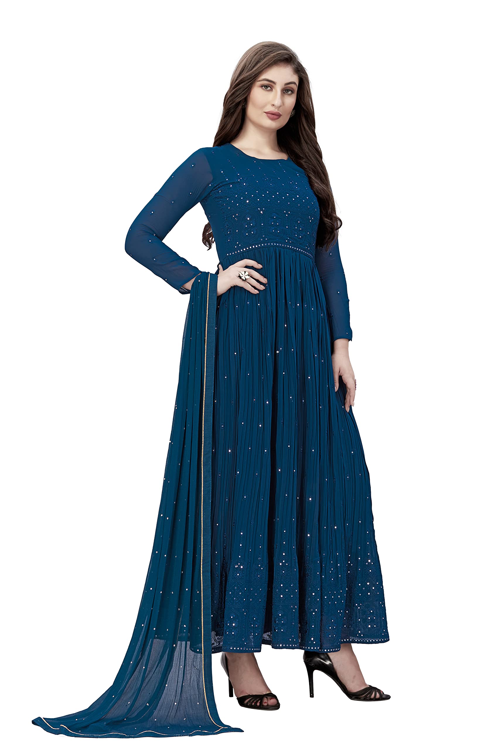 TRENDMALLS Women's Georgette Embroidery Salwar Suit Anarkali Kurta Set with Dupatta - Image 4