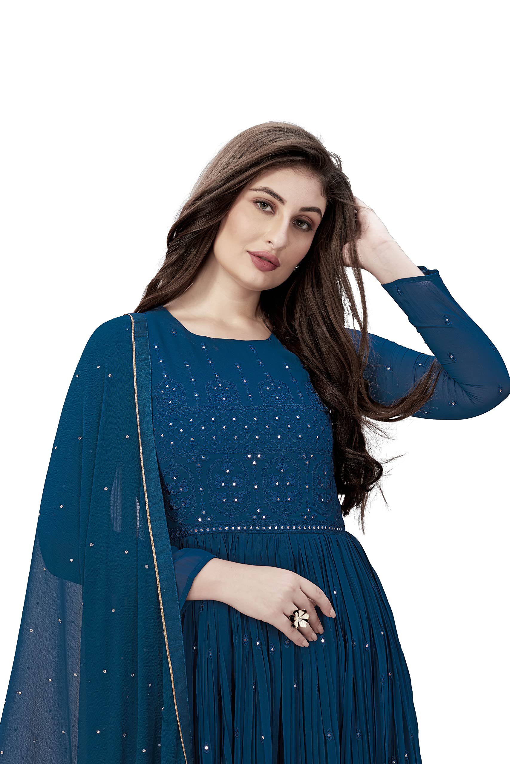 TRENDMALLS Women's Georgette Embroidery Salwar Suit Anarkali Kurta Set with Dupatta - Image 5