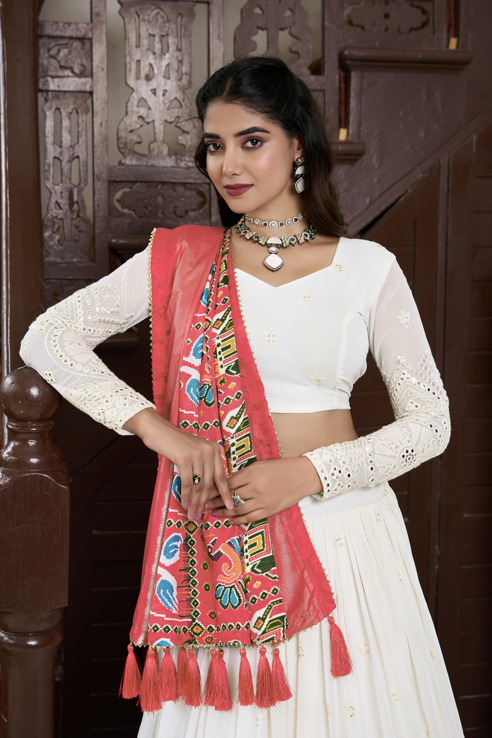 TRENDMALLS Women's Georgette Embroidery Sequence Work Lehenga Choli Unstitch Blouse With Dupatta Free Size - Image 4