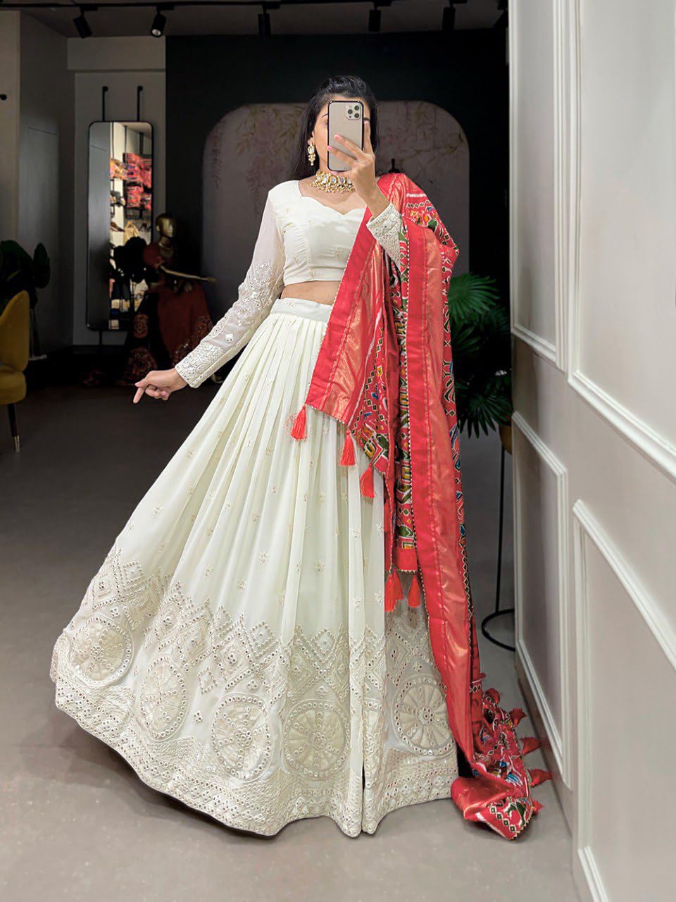 TRENDMALLS Women's Georgette Embroidery Sequence Work Lehenga Choli Unstitch Blouse With Dupatta Free Size - Image 5