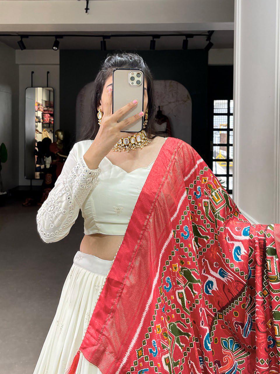 TRENDMALLS Women's Georgette Embroidery Sequence Work Lehenga Choli Unstitch Blouse With Dupatta Free Size - Image 6