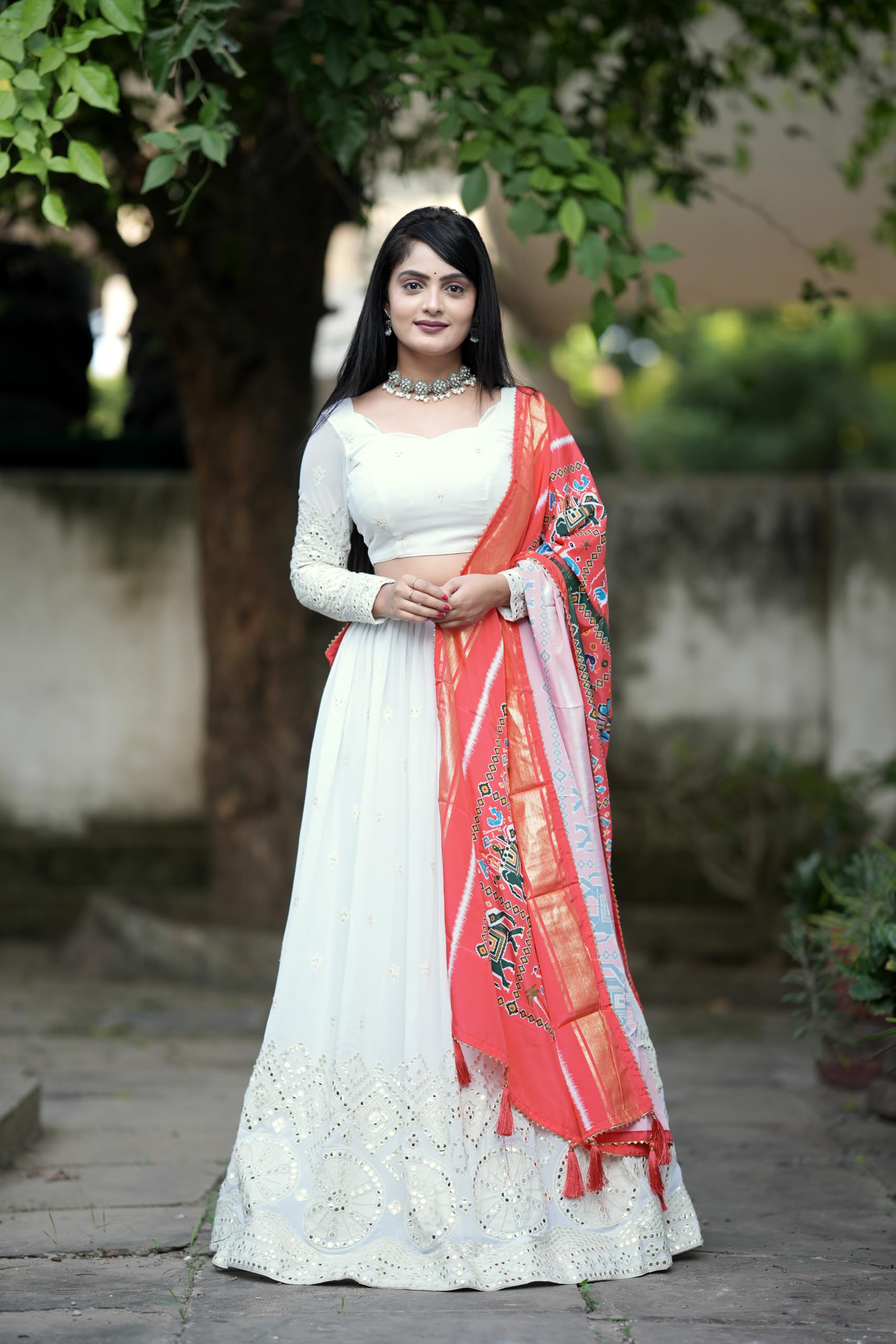 TRENDMALLS Women's Georgette Embroidery Sequence Work Lehenga Choli Unstitch Blouse With Dupatta Free Size - Image 7