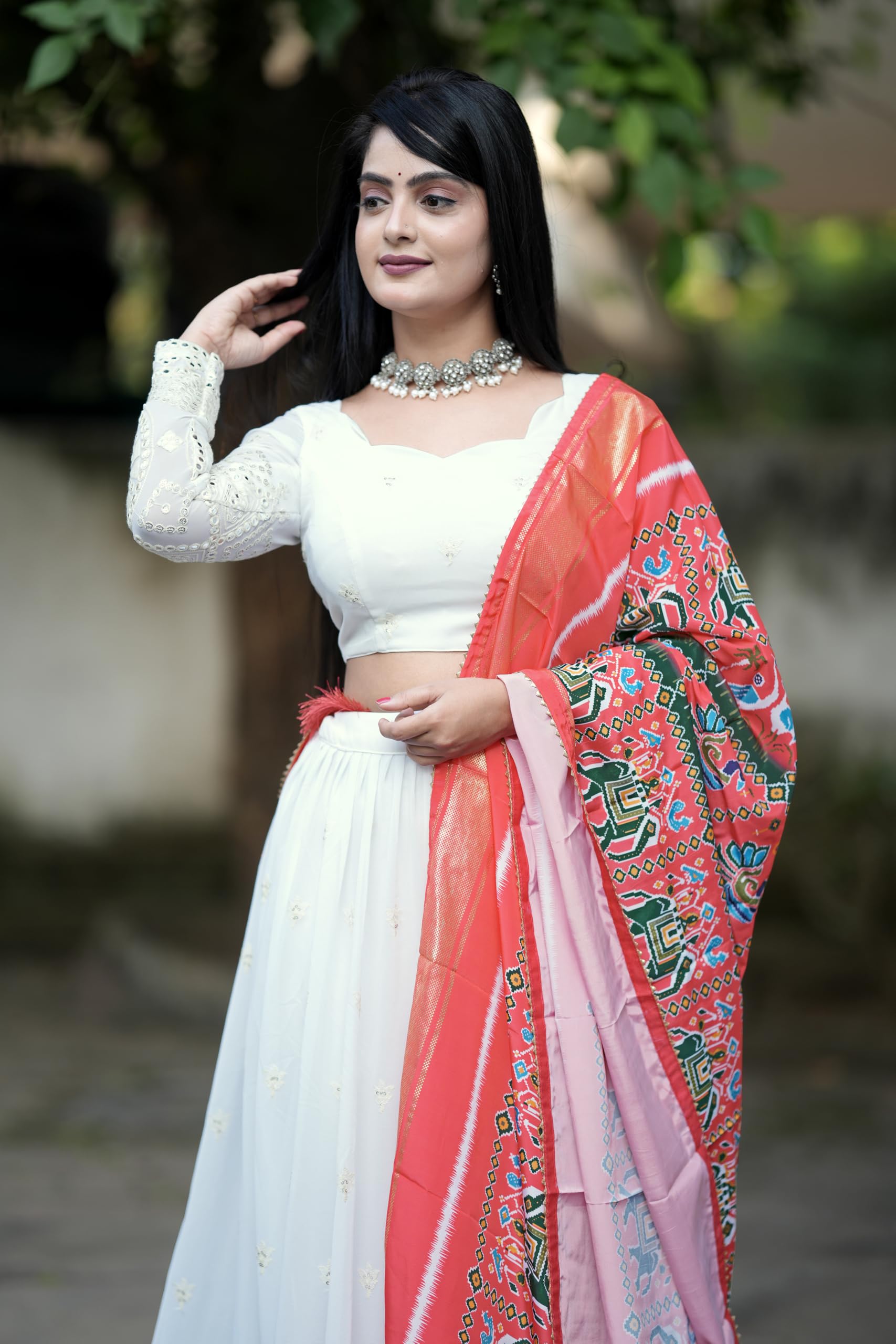 TRENDMALLS Women's Georgette Embroidery Sequence Work Lehenga Choli Unstitch Blouse With Dupatta Free Size - Image 8