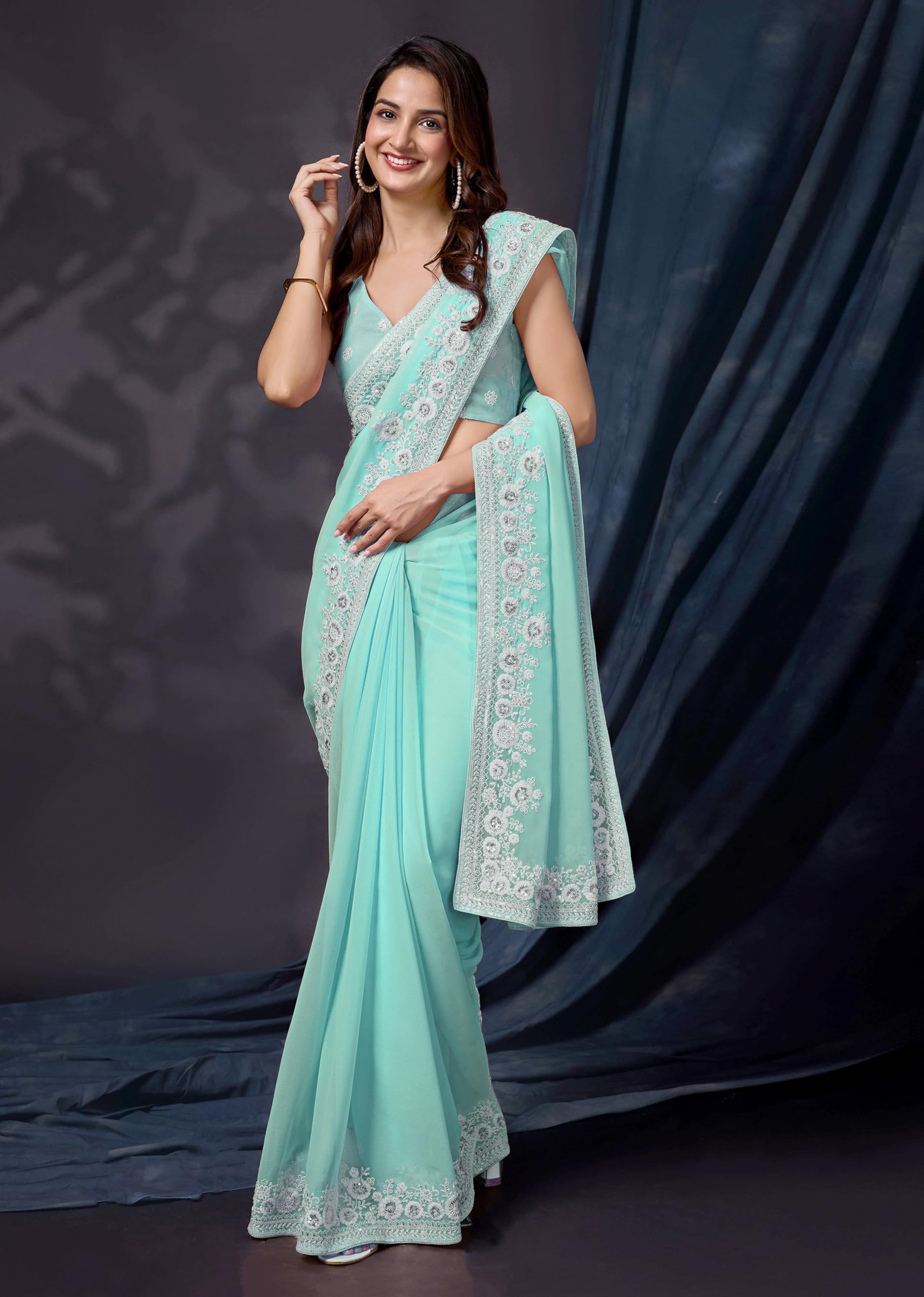 TRENDMALLS Women's Georgette Embroidery work Saree for women - Image 3