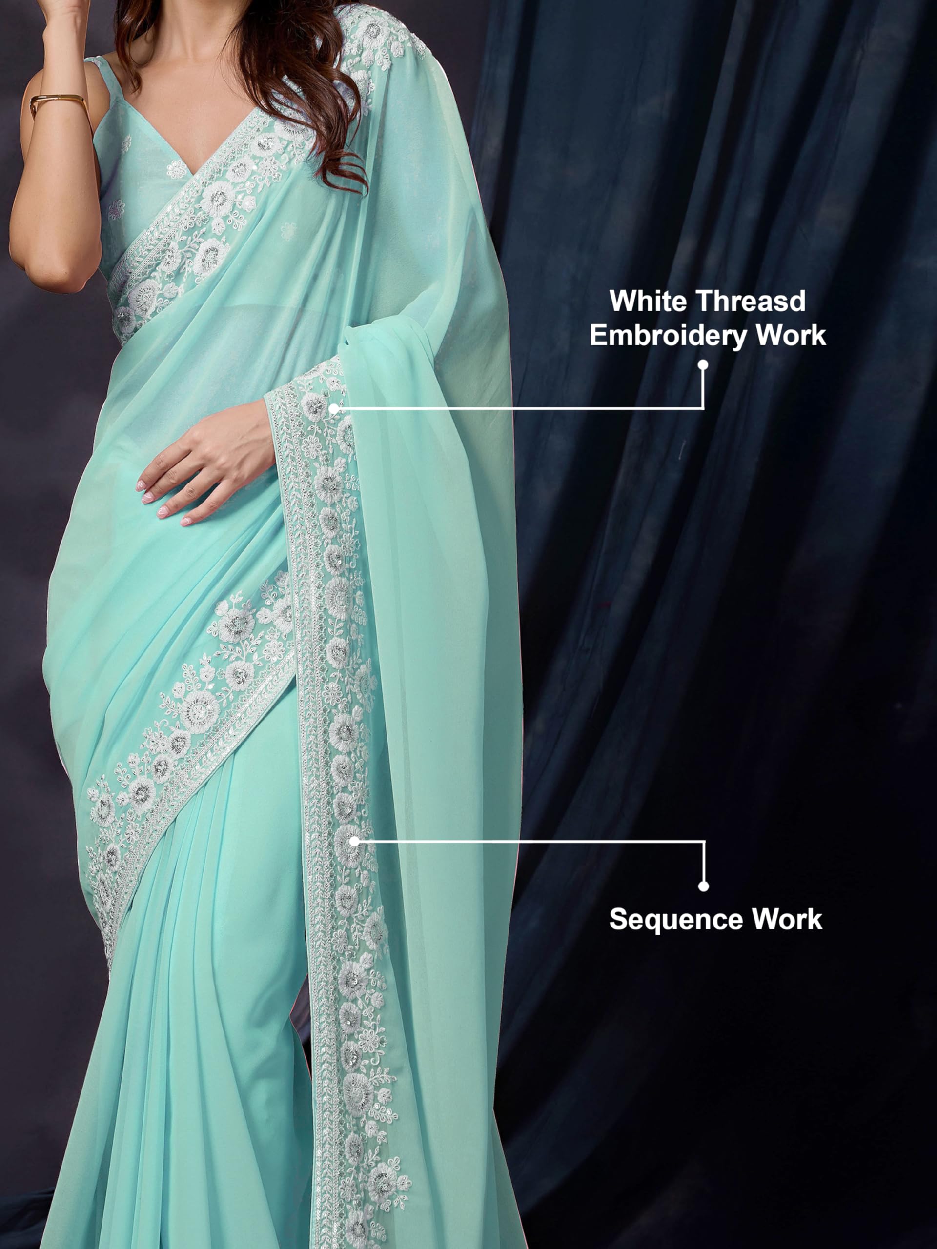 TRENDMALLS Women's Georgette Embroidery work Saree for women - Image 5