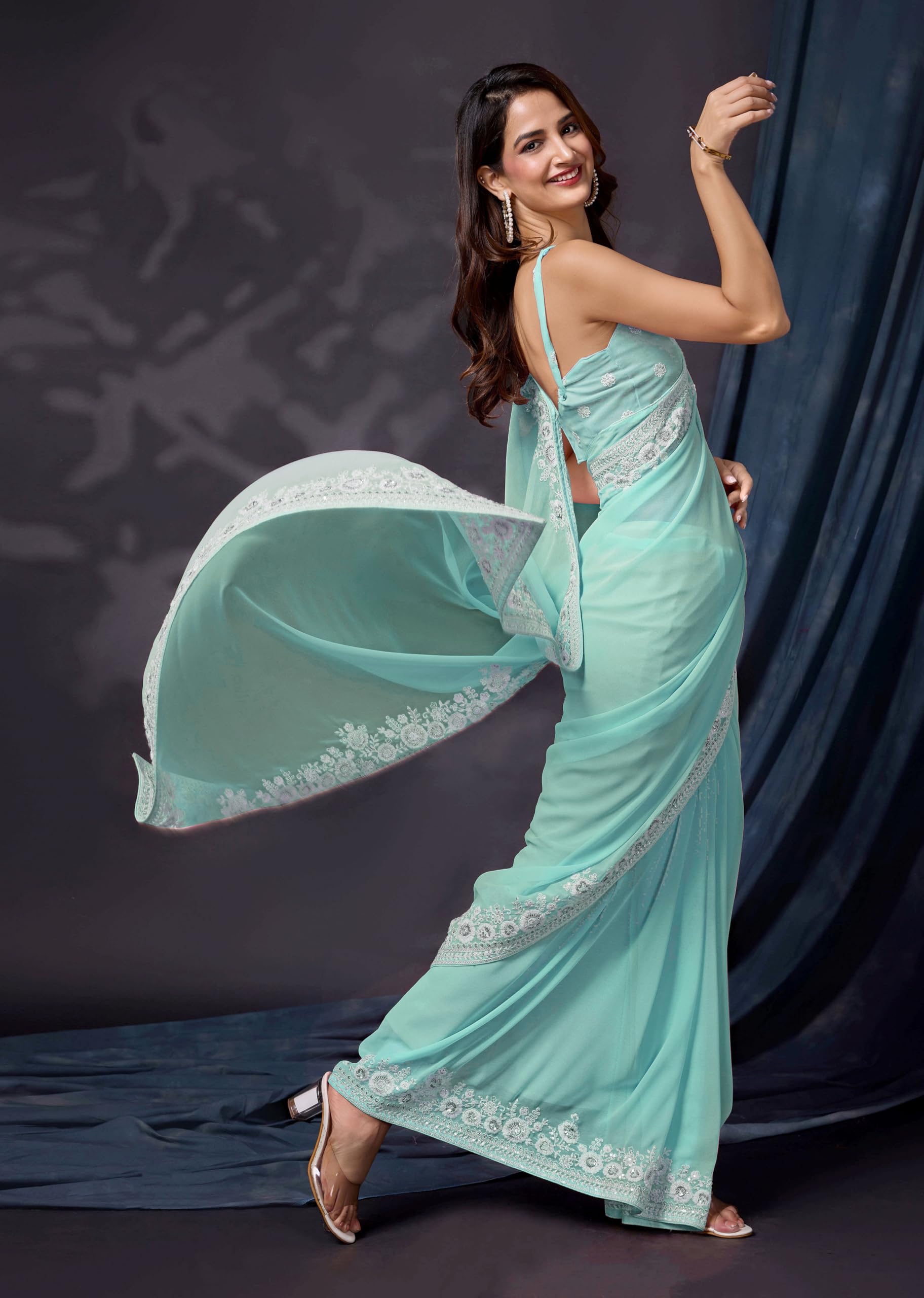 TRENDMALLS Women's Georgette Embroidery work Saree for women - Image 6