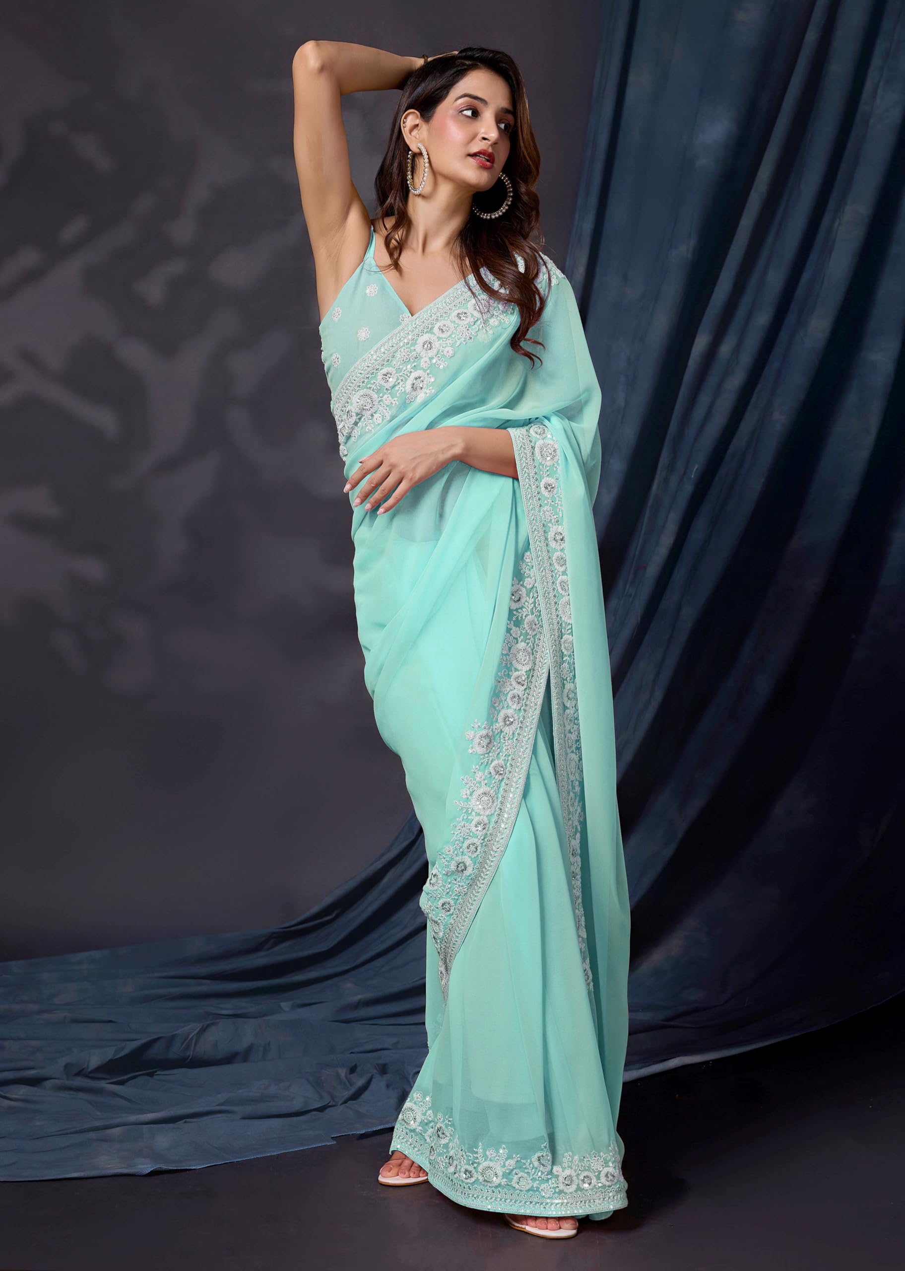 TRENDMALLS Women's Georgette Embroidery work Saree for women - Image 9