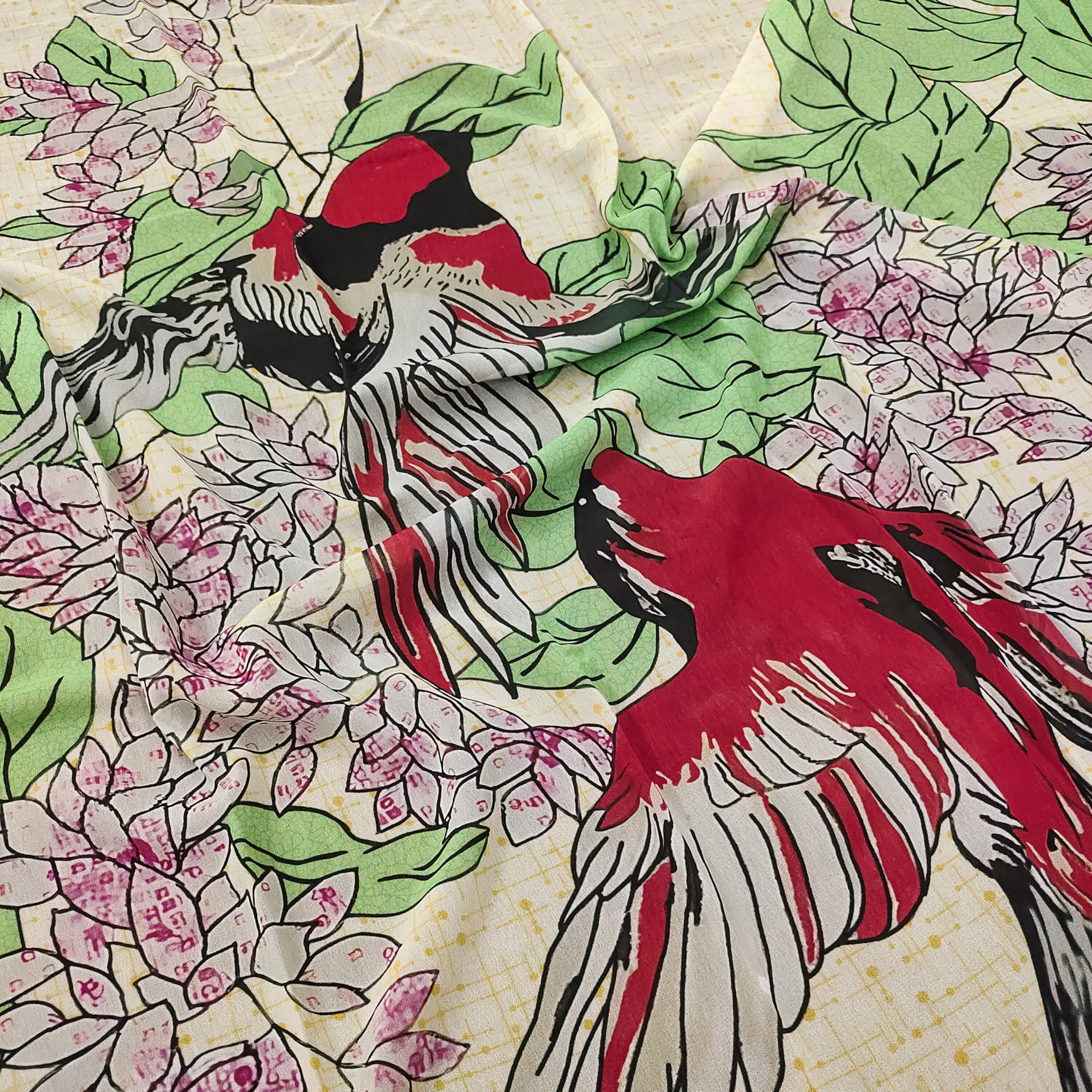 TRENDMALLS Women's Georgette Floral Design Scarf with Tassle (D12-Beige) - Image 3