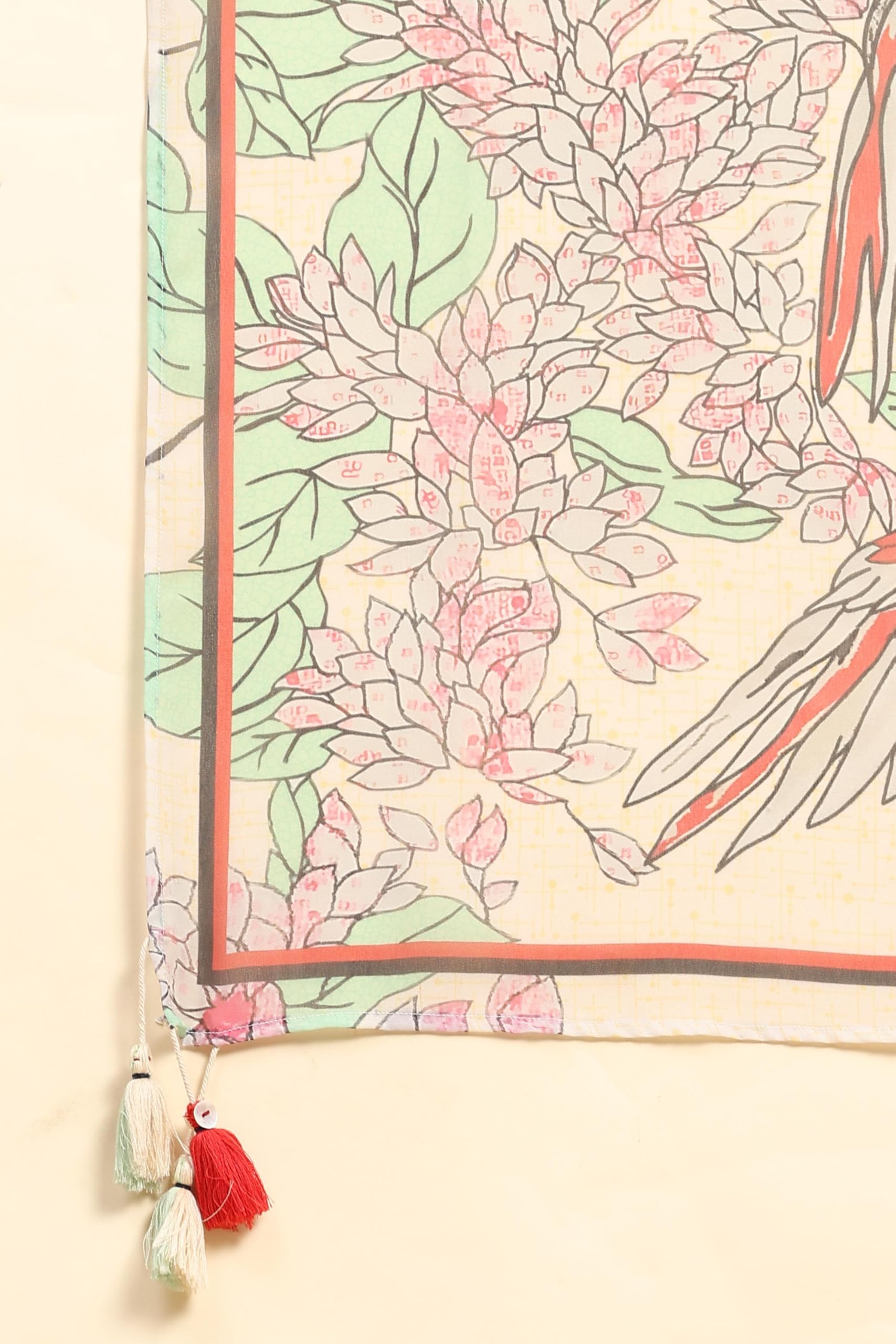 TRENDMALLS Women's Georgette Floral Design Scarf with Tassle (D12-Beige) - Image 4