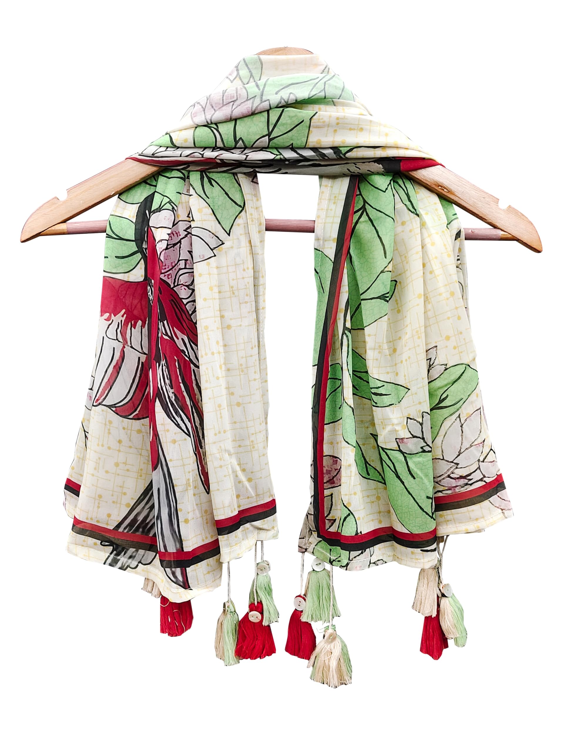 TRENDMALLS Women's Georgette Floral Design Scarf with Tassle (D12-Beige) - Image 6