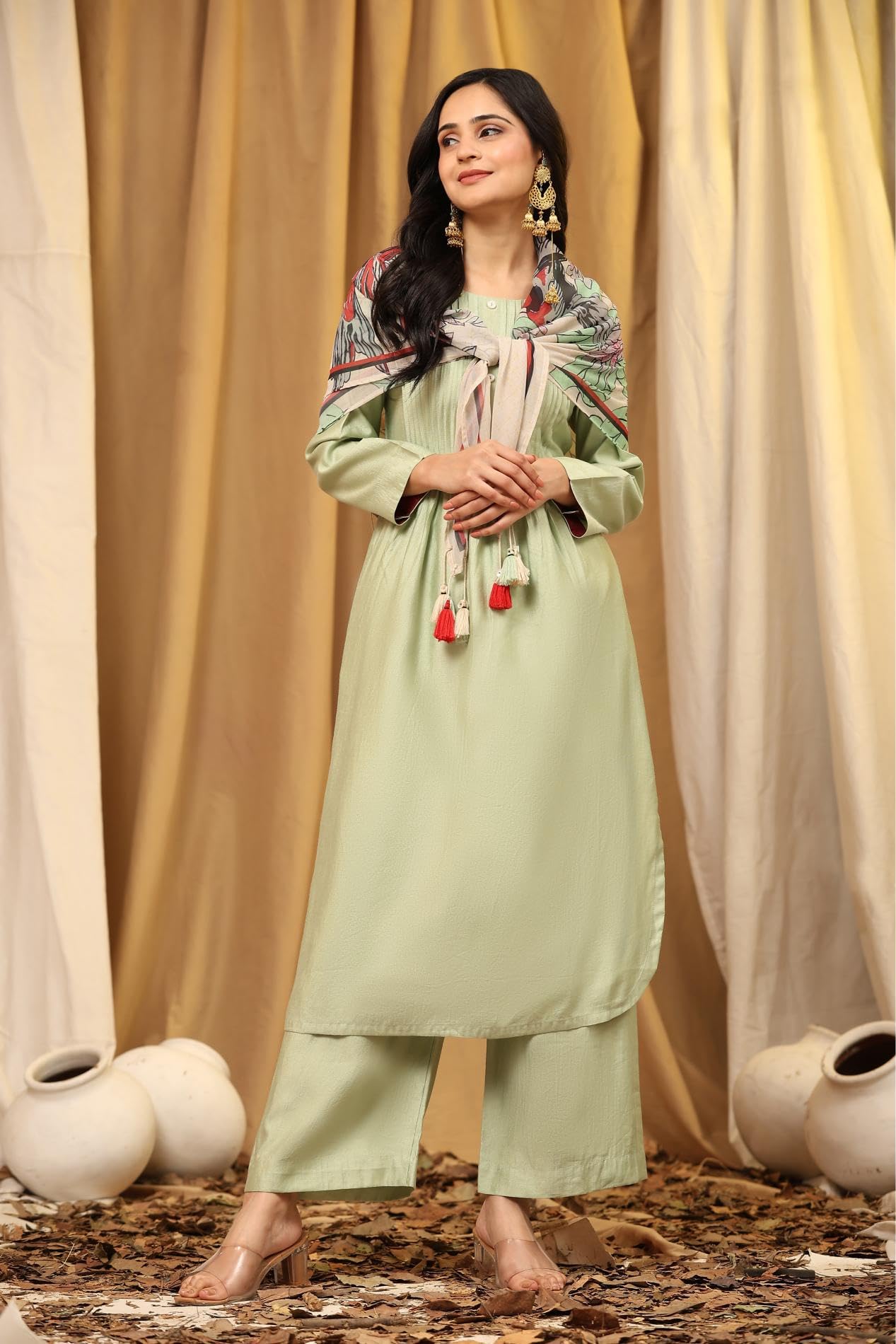 TRENDMALLS Women's Georgette Floral Design Scarf with Tassle (D12-Beige) - Image 7