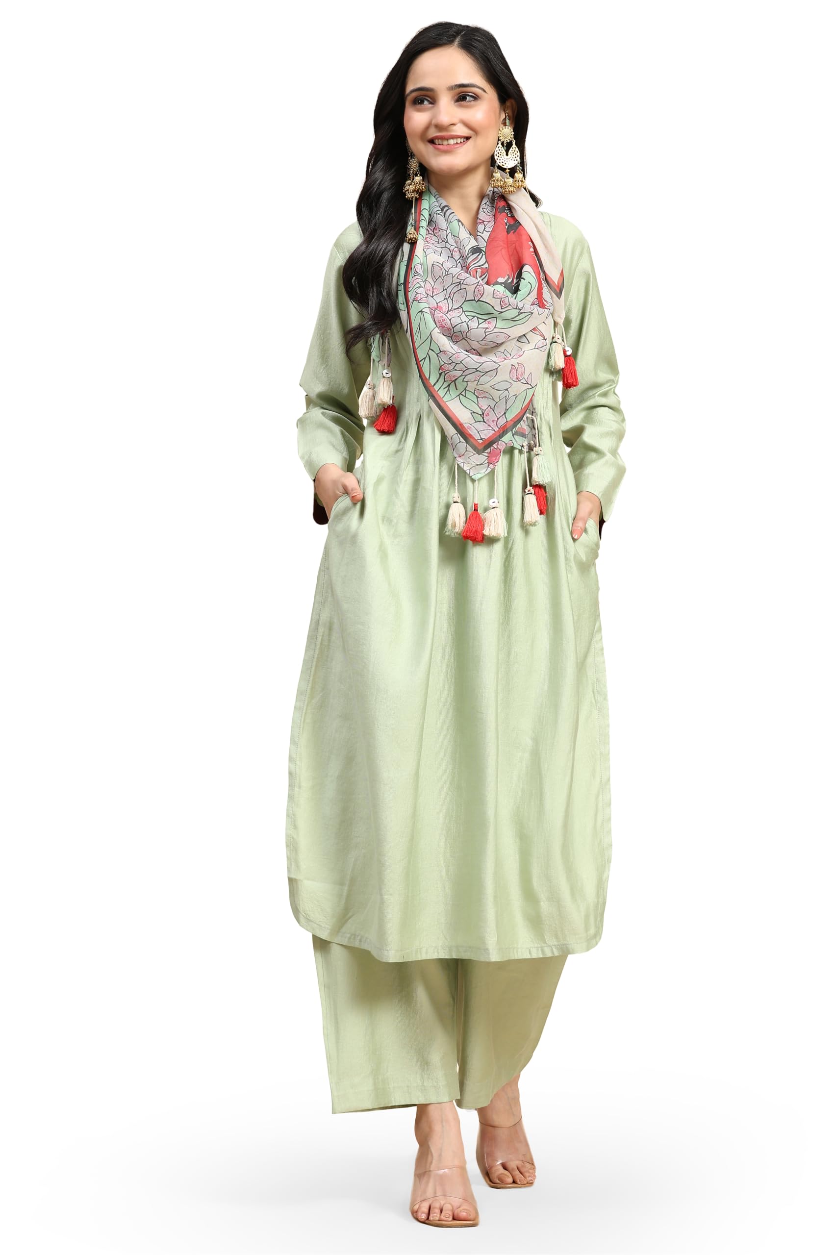 TRENDMALLS Women's Georgette Floral Design Scarf with Tassle (D12-Beige) - Image 9