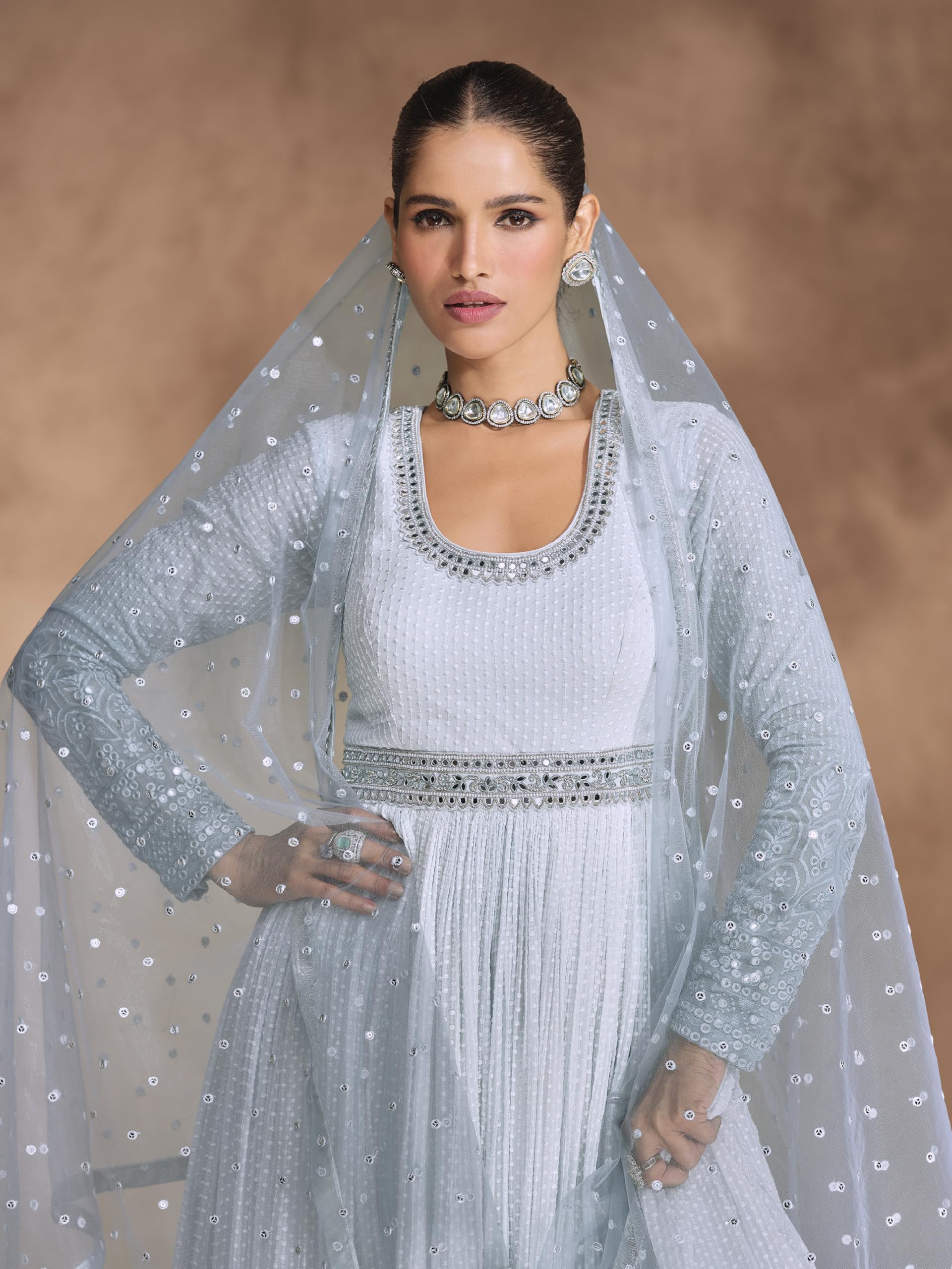 TRENDMALLS Women's Georgette Heavy Embroidery sequence Work Anarkali Kurta Pant With Dupatta For Women - Image 3