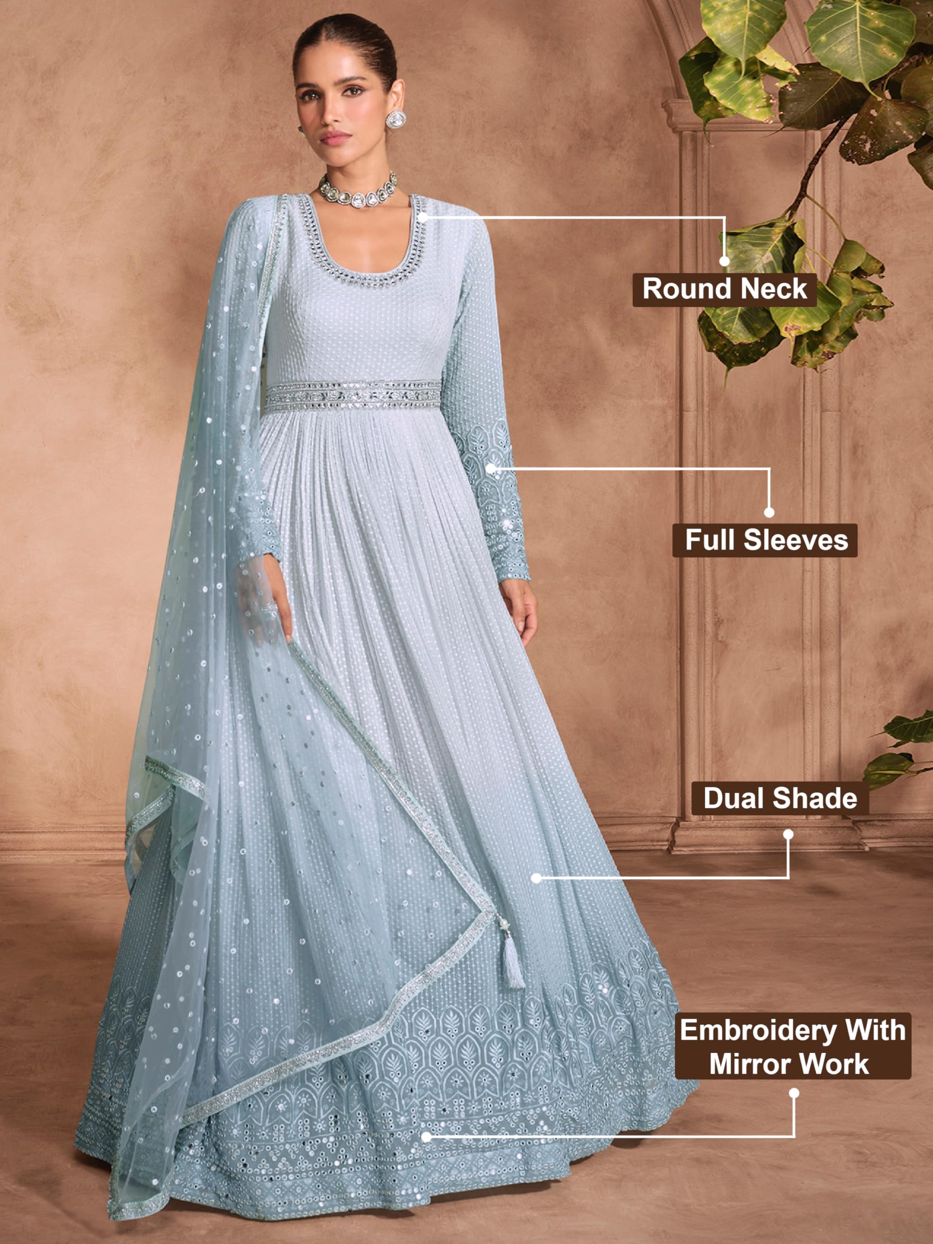 TRENDMALLS Women's Georgette Heavy Embroidery sequence Work Anarkali Kurta Pant With Dupatta For Women - Image 4