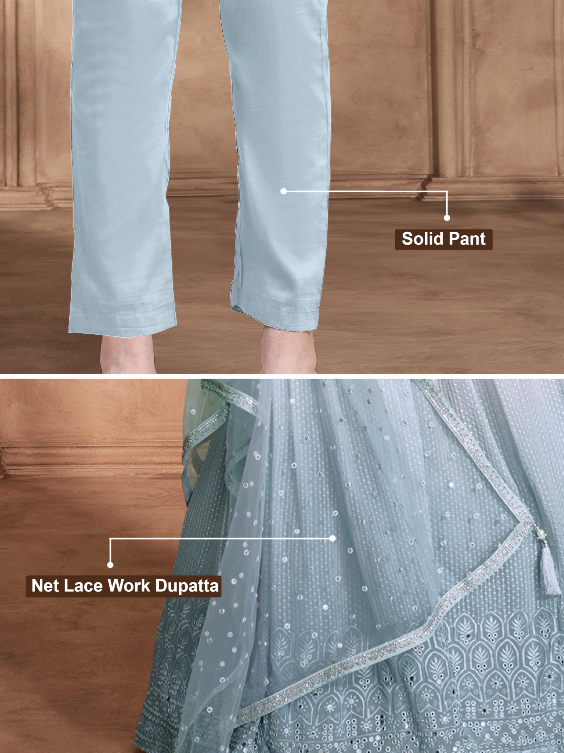 TRENDMALLS Women's Georgette Heavy Embroidery sequence Work Anarkali Kurta Pant With Dupatta For Women - Image 5