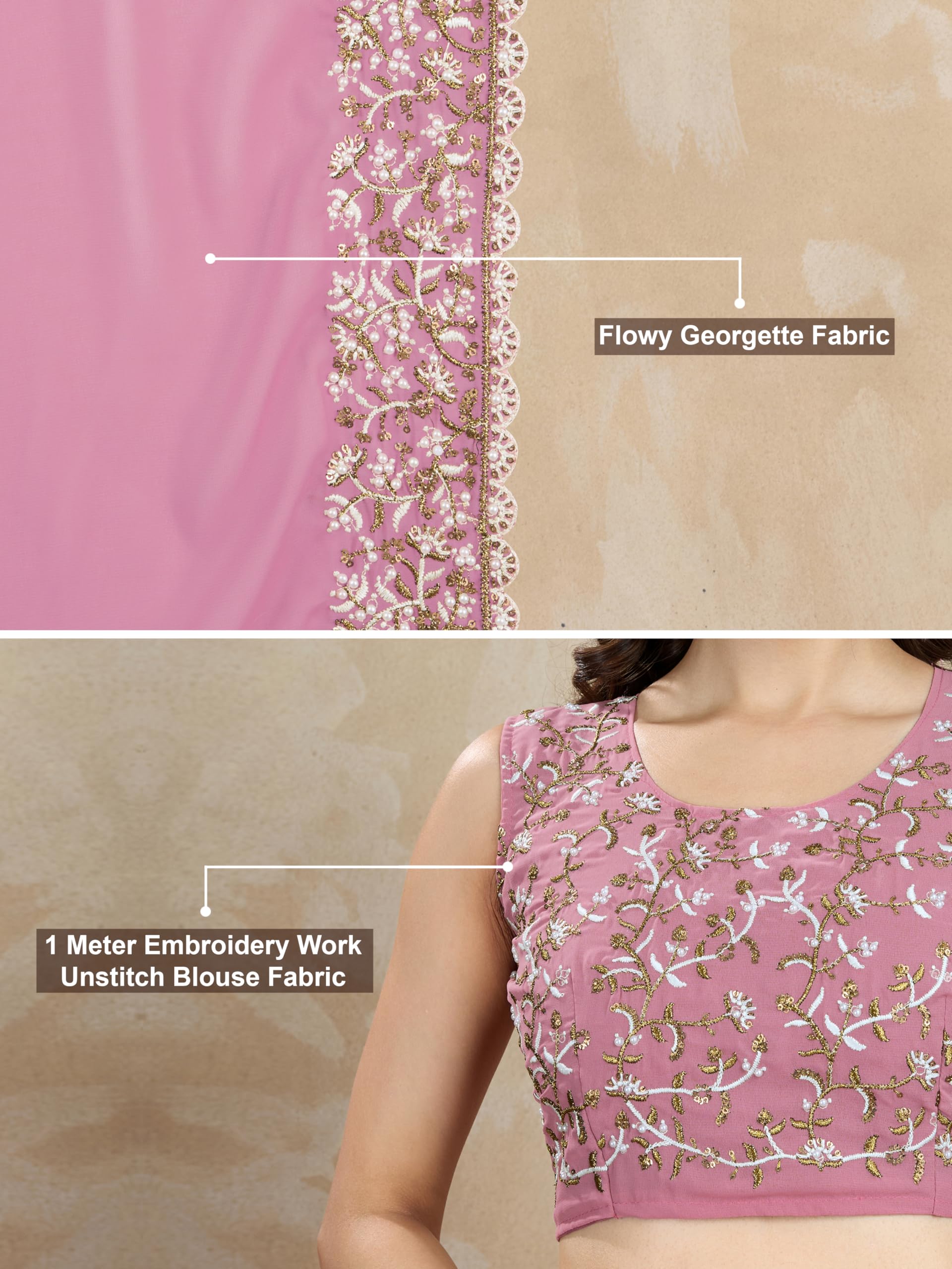 TRENDMALLS Women's Georgette Lakhanvi Embroidery with Sequence Moti work Women Saree - Image 6