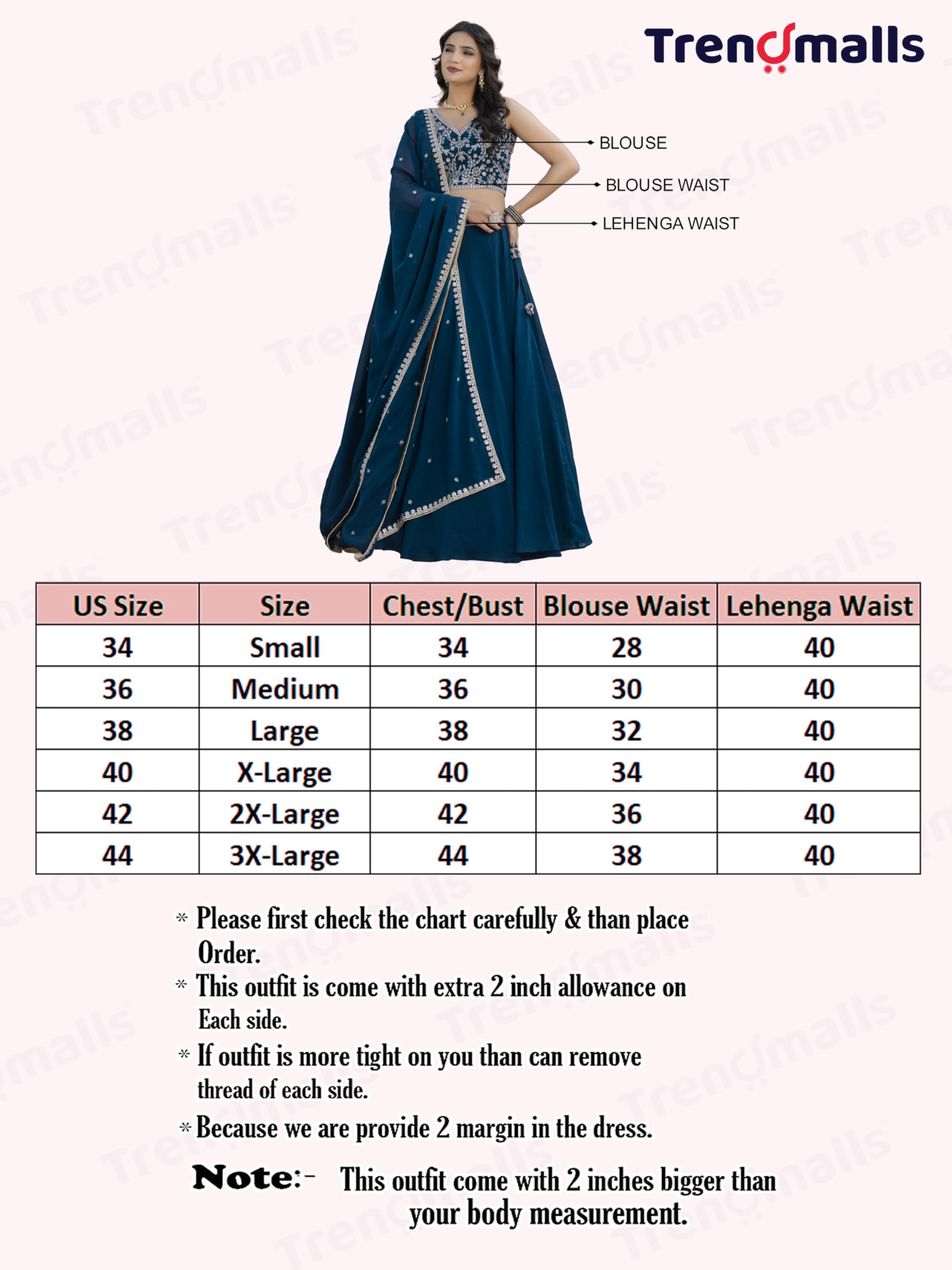 TRENDMALLS Women's Georgette Plain Lehenga with Embroidery work Choli Dupatta Set Ready To Wear - Image 6