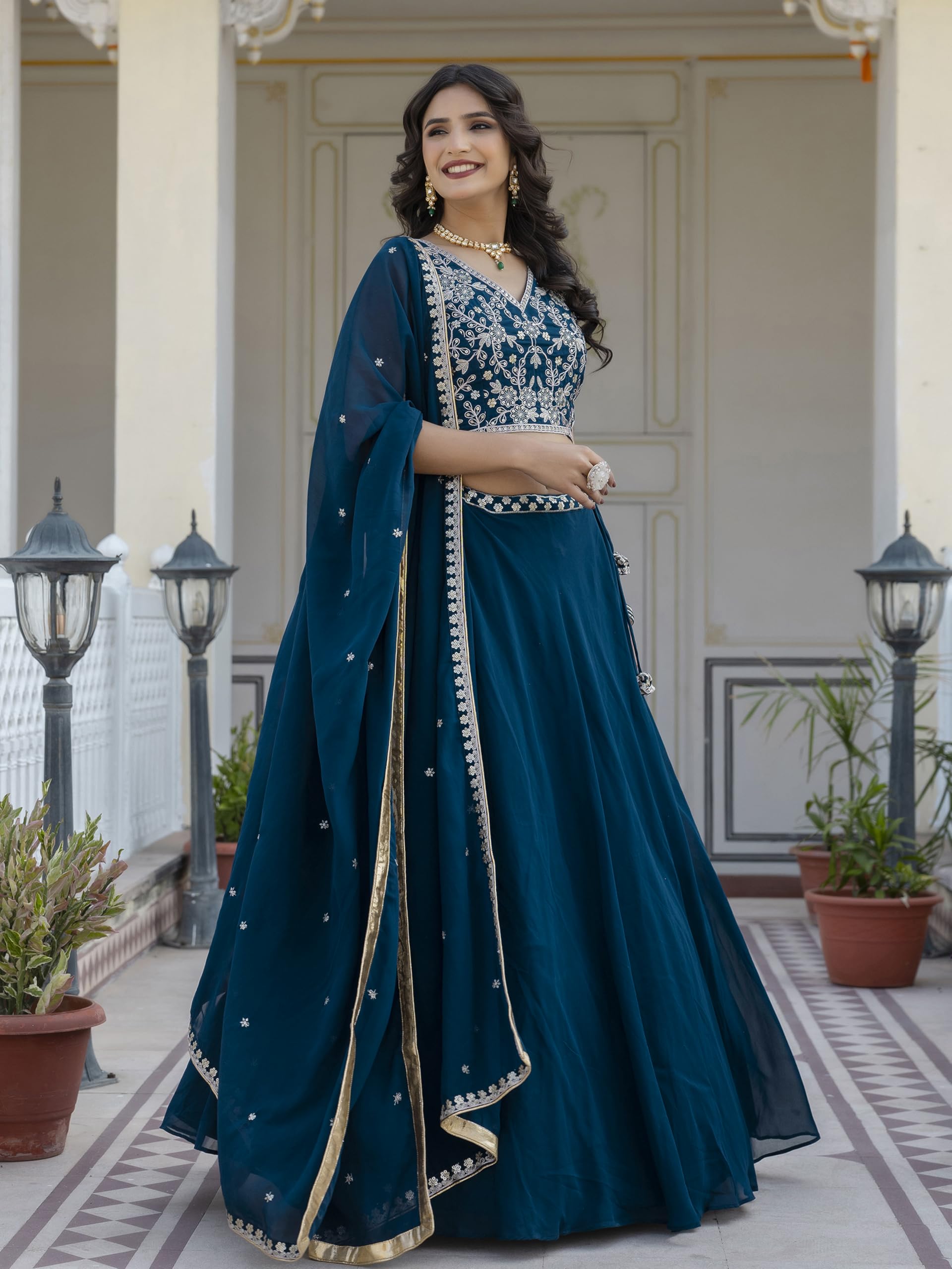 TRENDMALLS Women's Georgette Plain Lehenga with Embroidery work Choli Dupatta Set Ready To Wear - Image 7