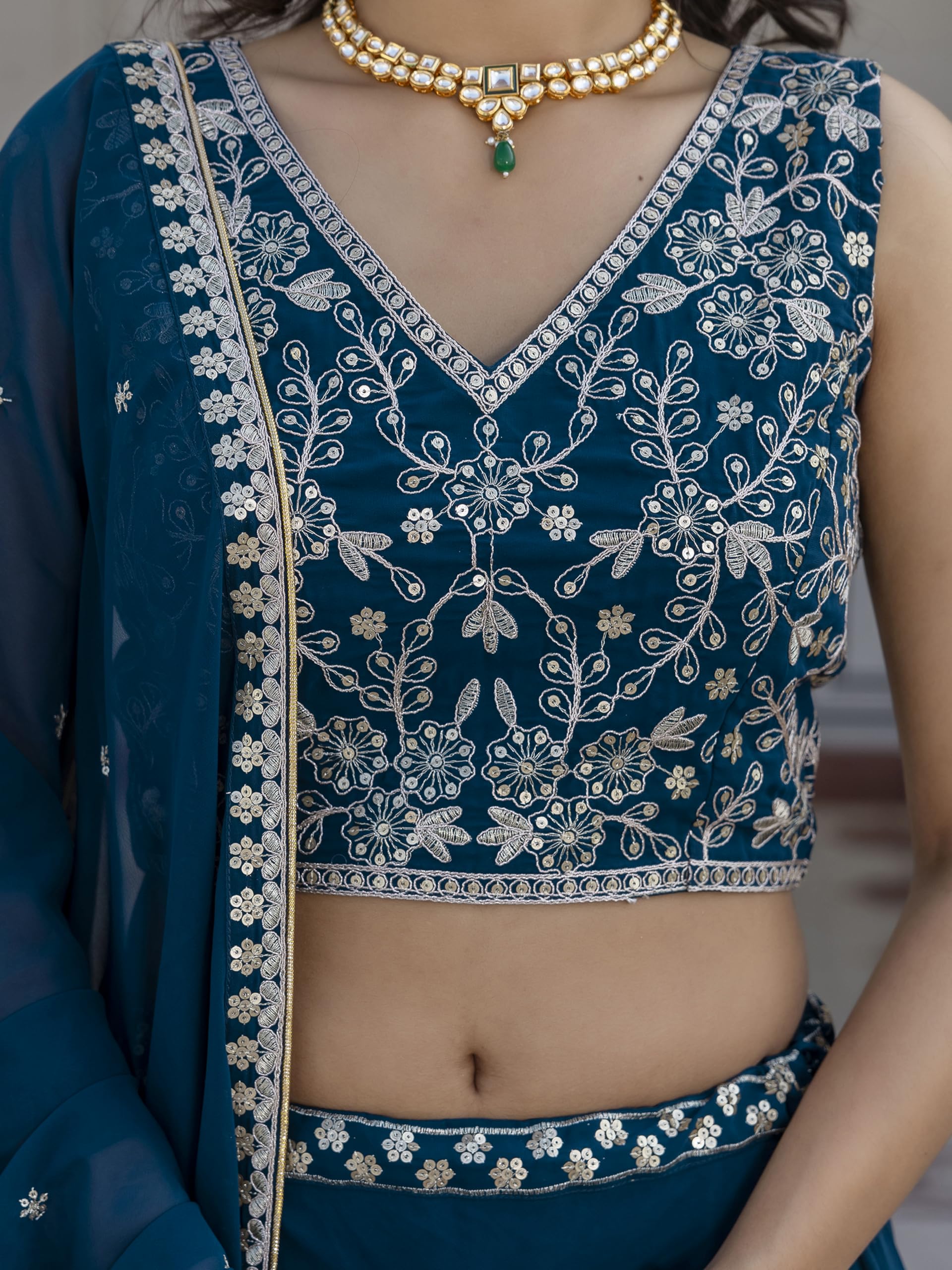 TRENDMALLS Women's Georgette Plain Lehenga with Embroidery work Choli Dupatta Set Ready To Wear - Image 9