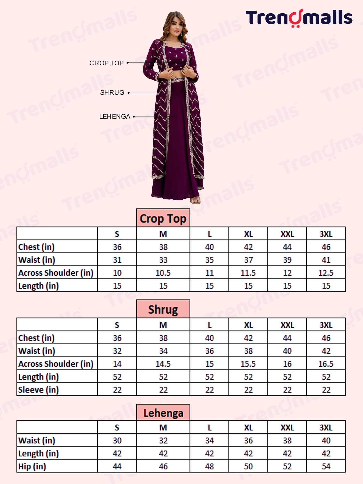 TRENDMALLS Women's Georgette Sequin Embroidery Crop Top Lehenga with Shrug Suit Set Ethnic Fusion Wear - Image 6