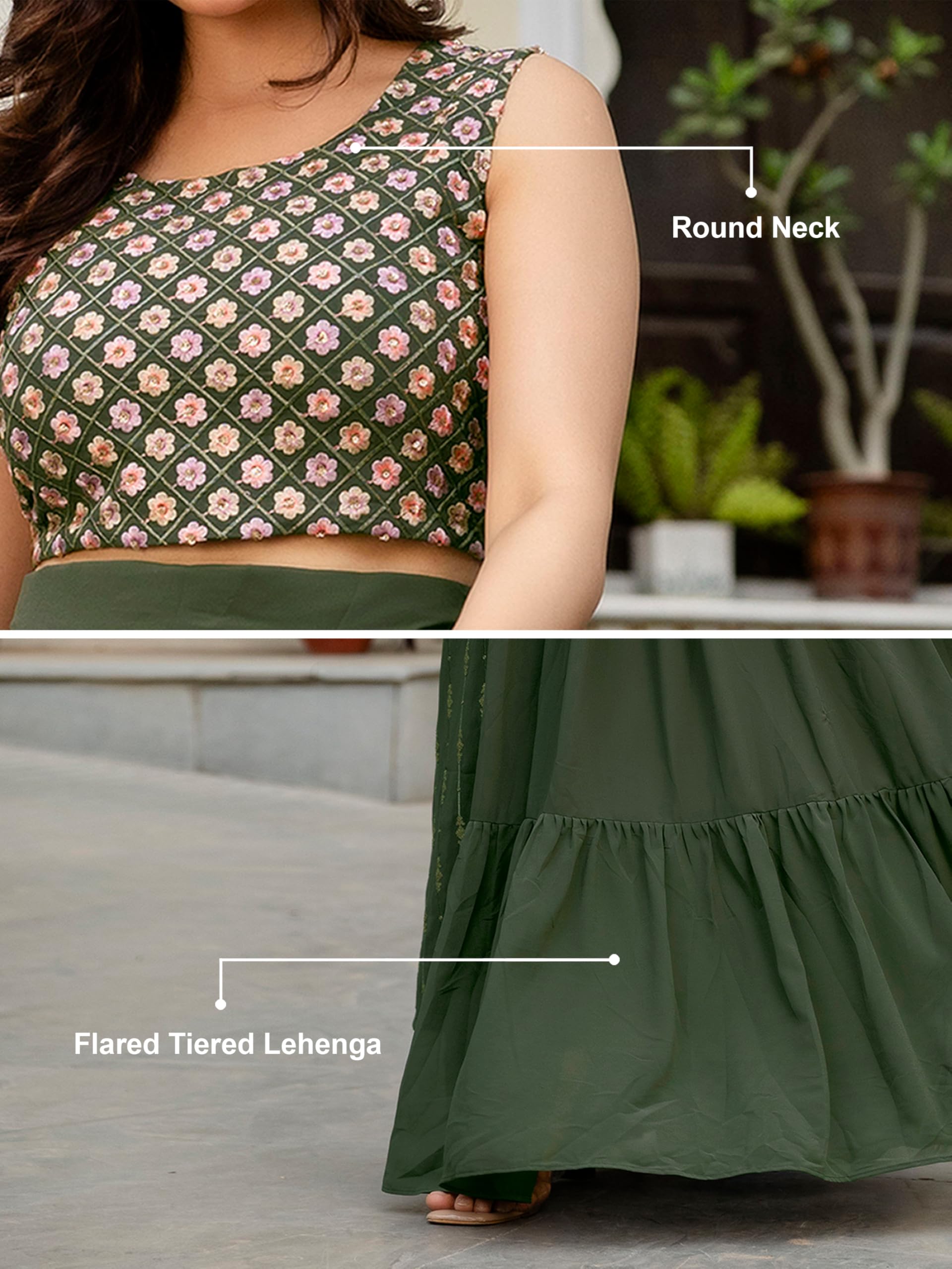 TRENDMALLS Women's Georgette Sequin Embroidery Crop Top Lehenga with Shrug Suit Set Ethnic Fusion Wear - Image 5